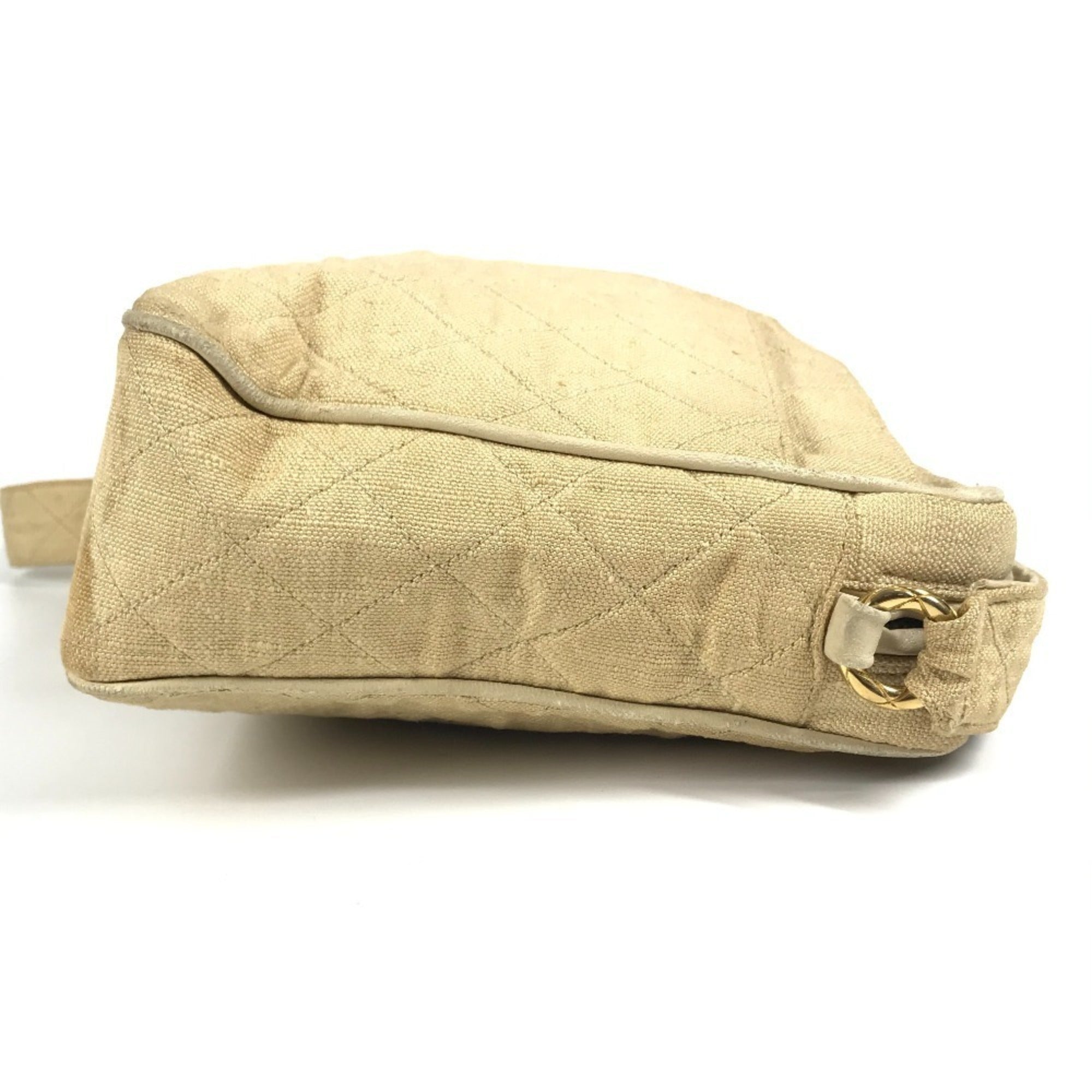 Chanel Matelasse Beige Canvas Shoulder Bag (Pre-Owned)