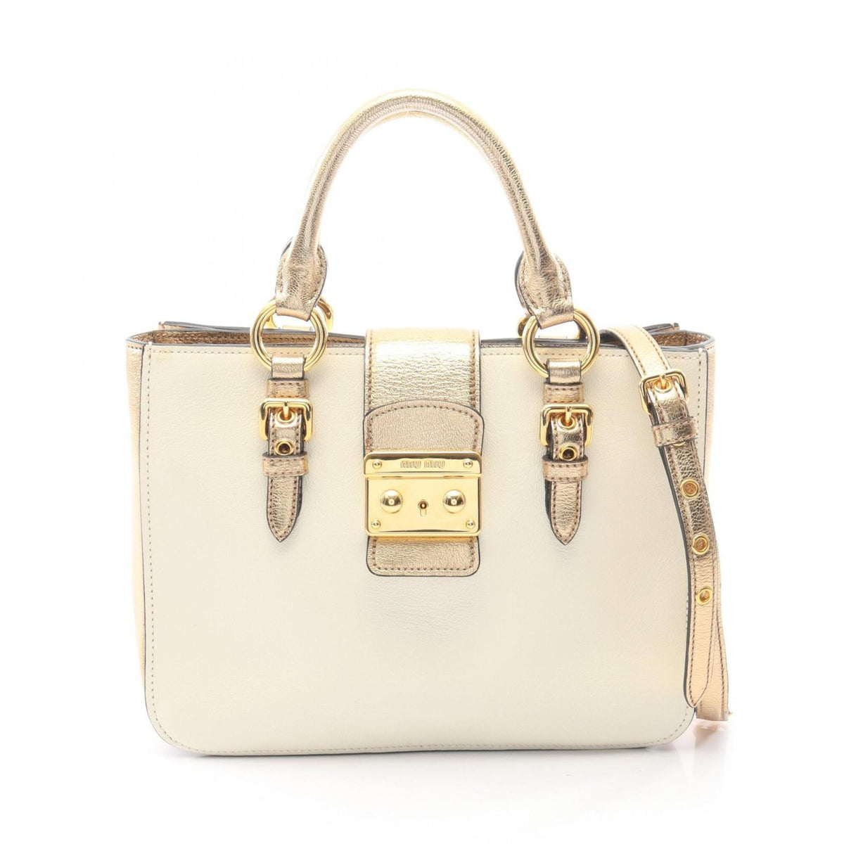 Miu Miu Gold White Leather Handbag (Pre-Owned)