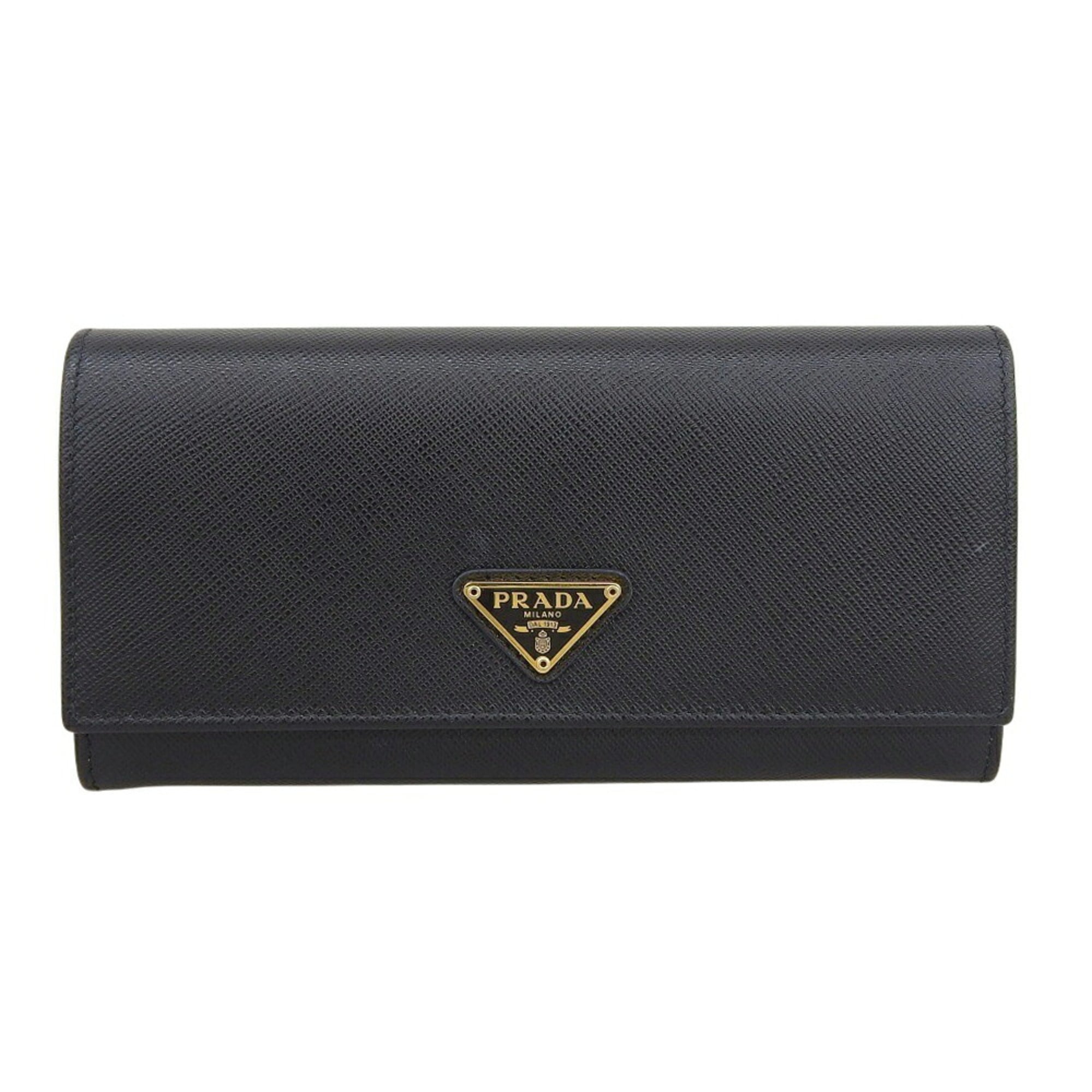 Prada Black Saffiano Triangle Long Wallet (Bi-Fold) (Pre-Owned)