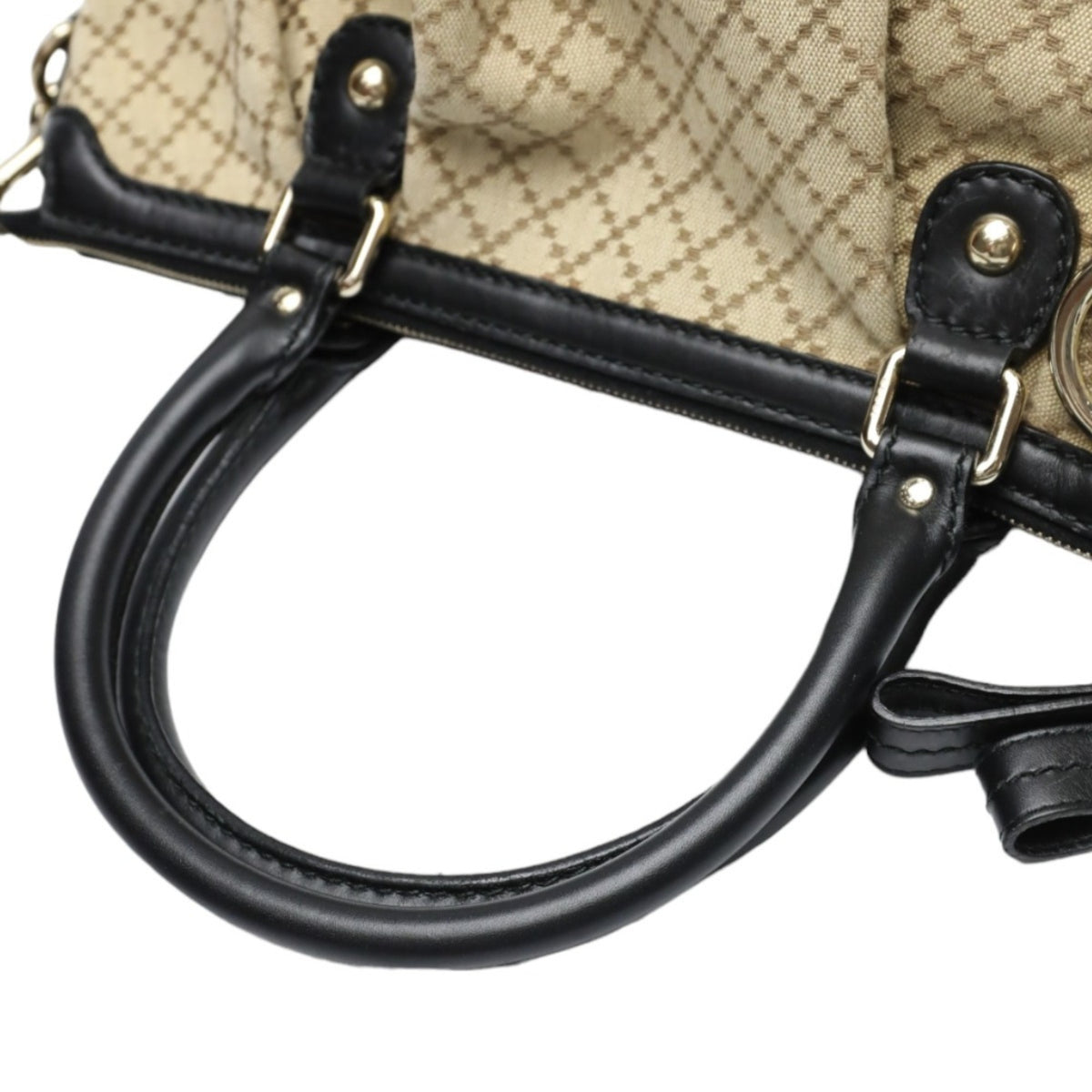 Gucci Beige Black Canvas Shoulder Bag (Pre-Owned)