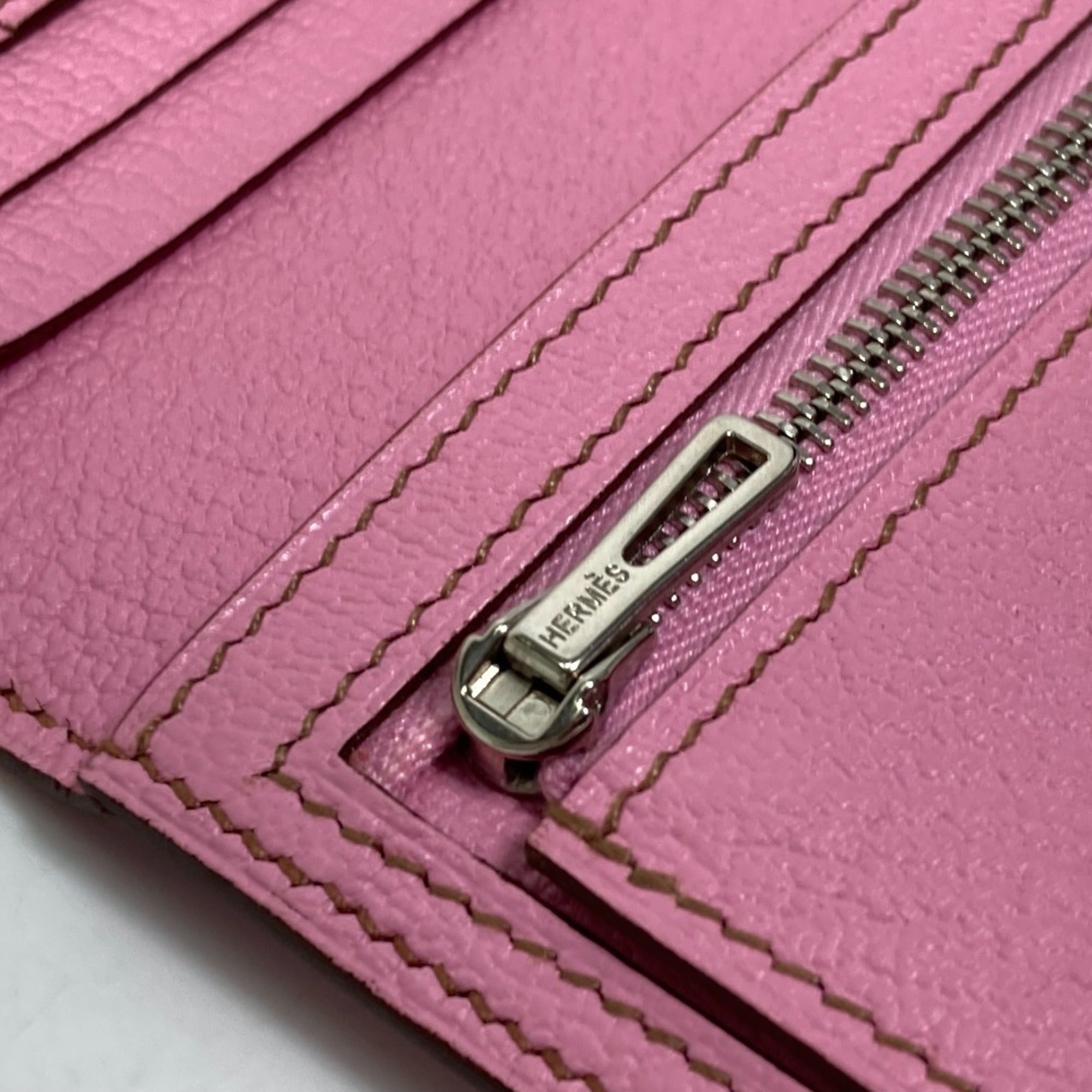 Hermes Bearn Pink Soufre Chevre Leather Chain/Shoulder Wallet (Pre-Owned)