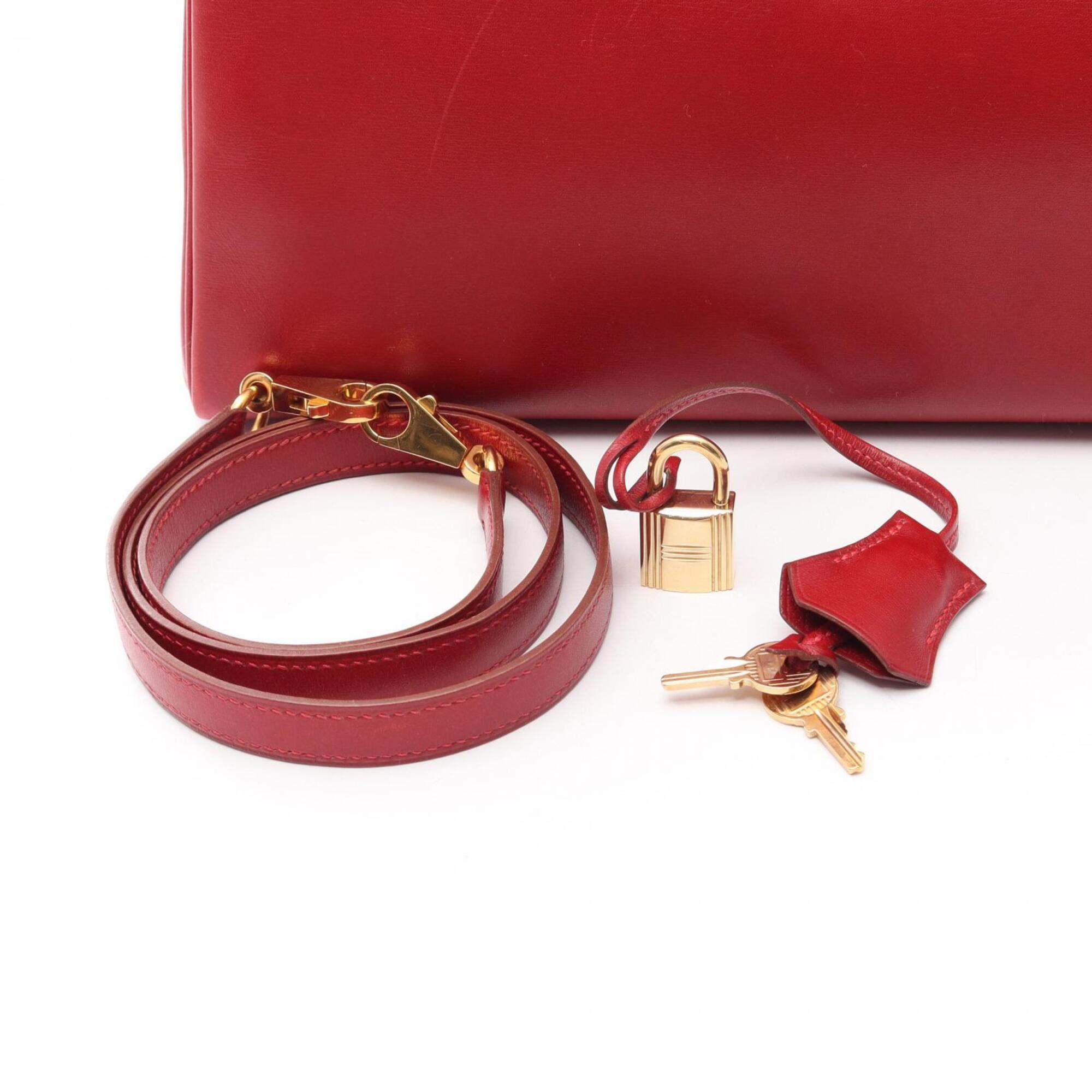 Hermes Red Color Tadelakt Leather Handbag (Pre-Owned)