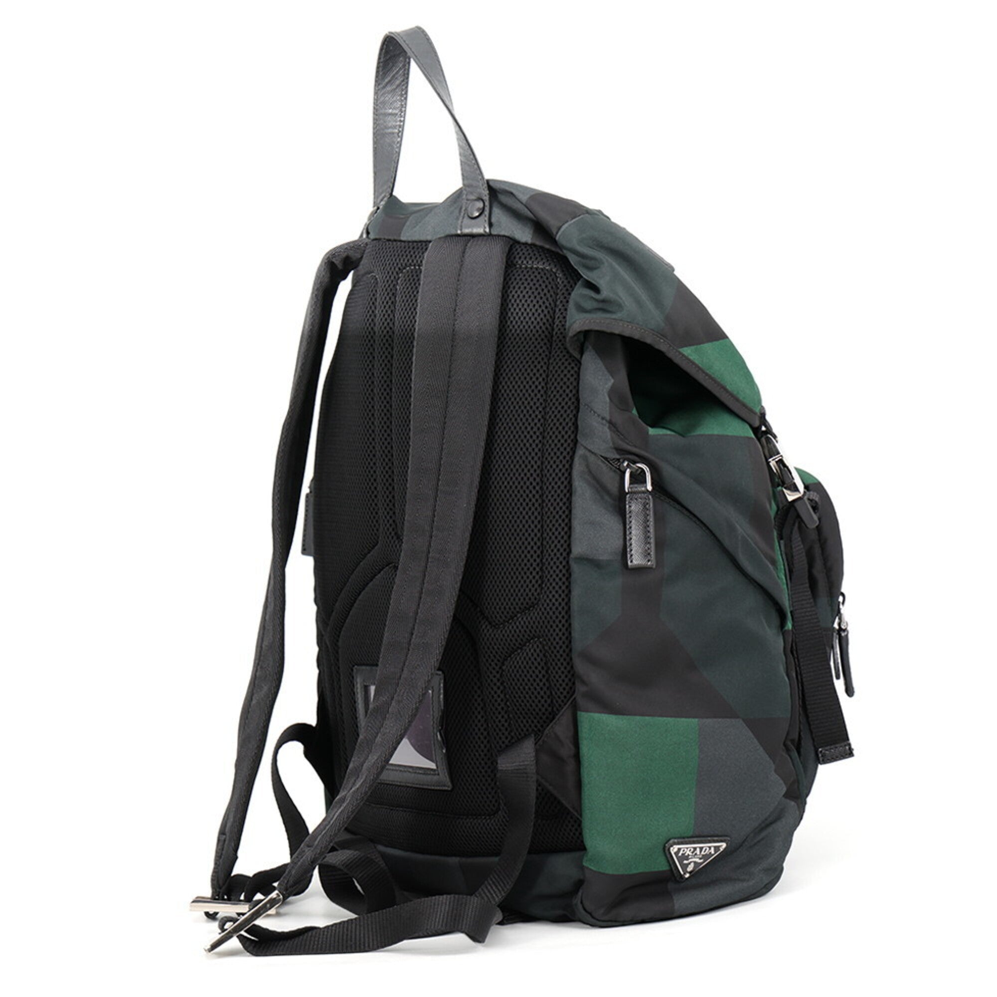 Prada Black Green Nylon Leather Backpack (Pre-Owned)