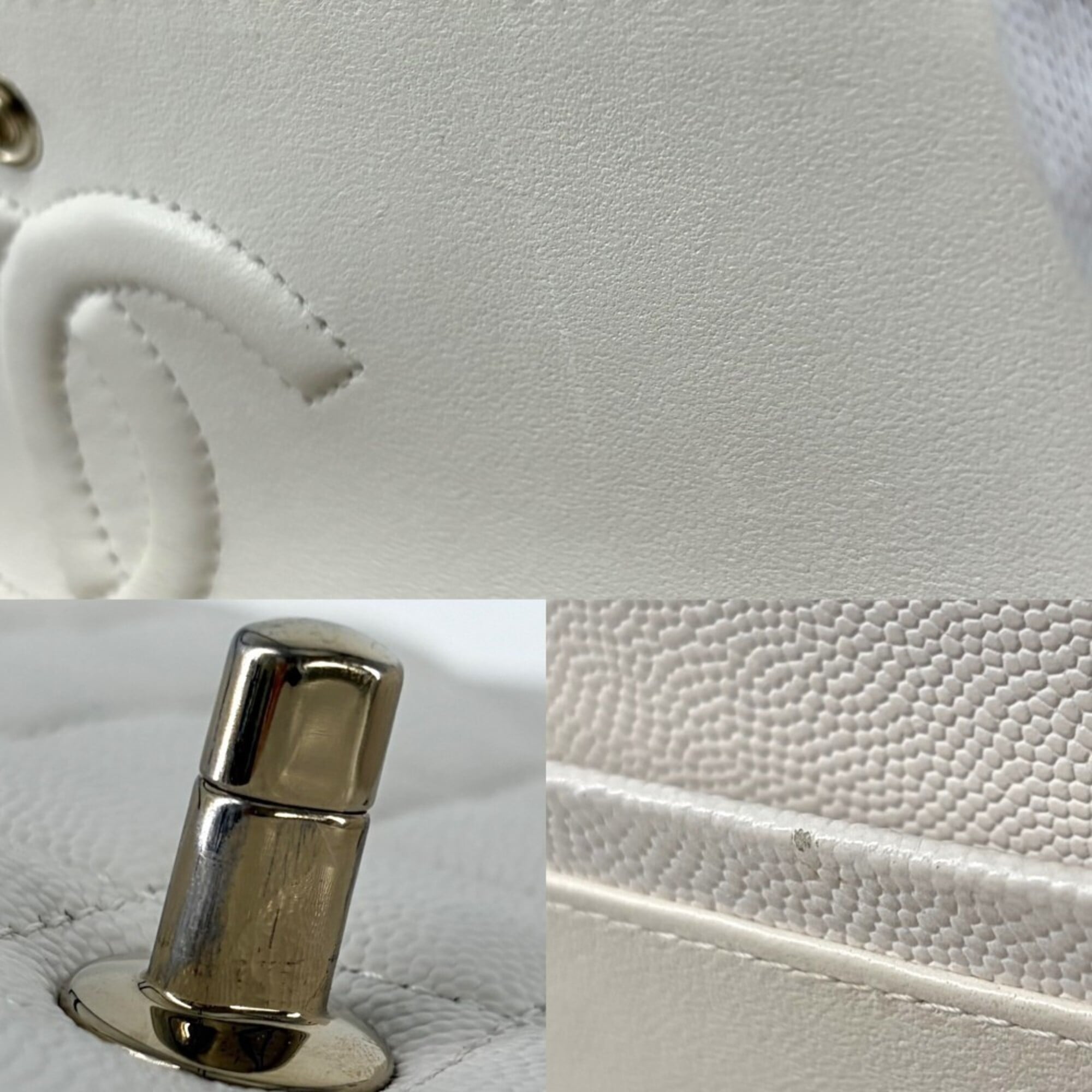 Chanel Matelasse White Grained Calfskin Shoulder Bag (Pre-Owned)