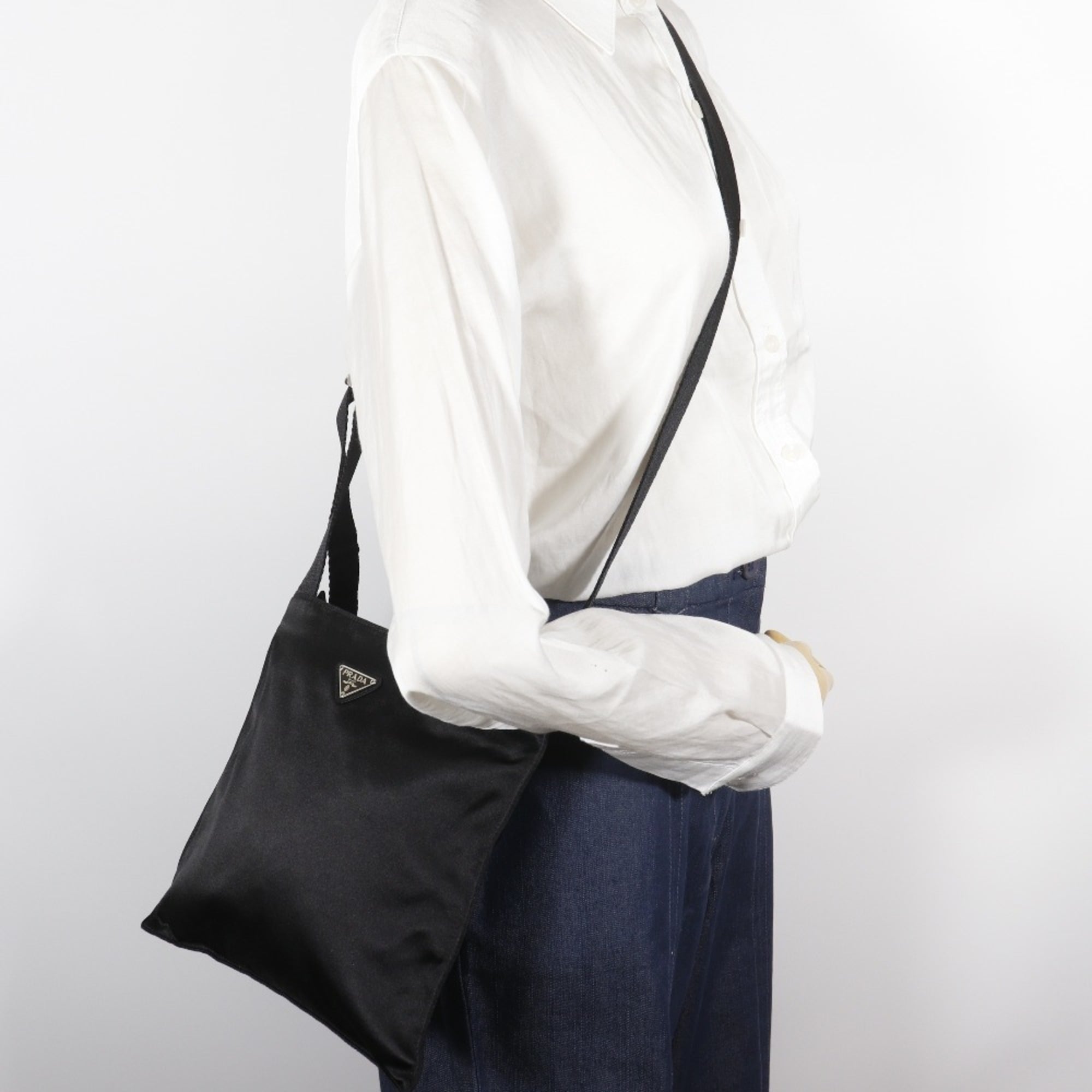 Prada Black Nero Satin Pochette Shoulder Bag (Pre-Owned)