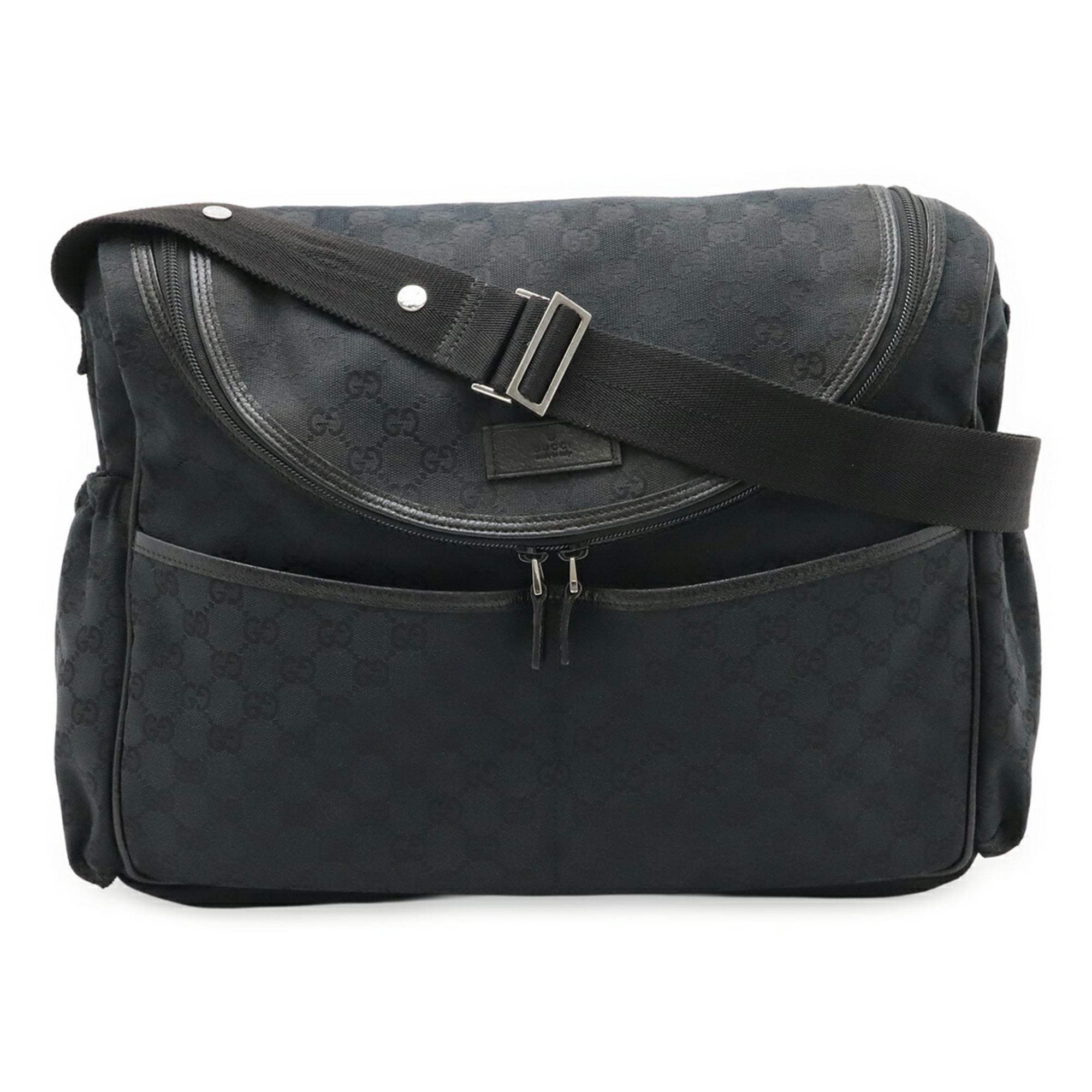 Gucci Black Gg Canvas Leather Shoulder Bag (Pre-Owned)