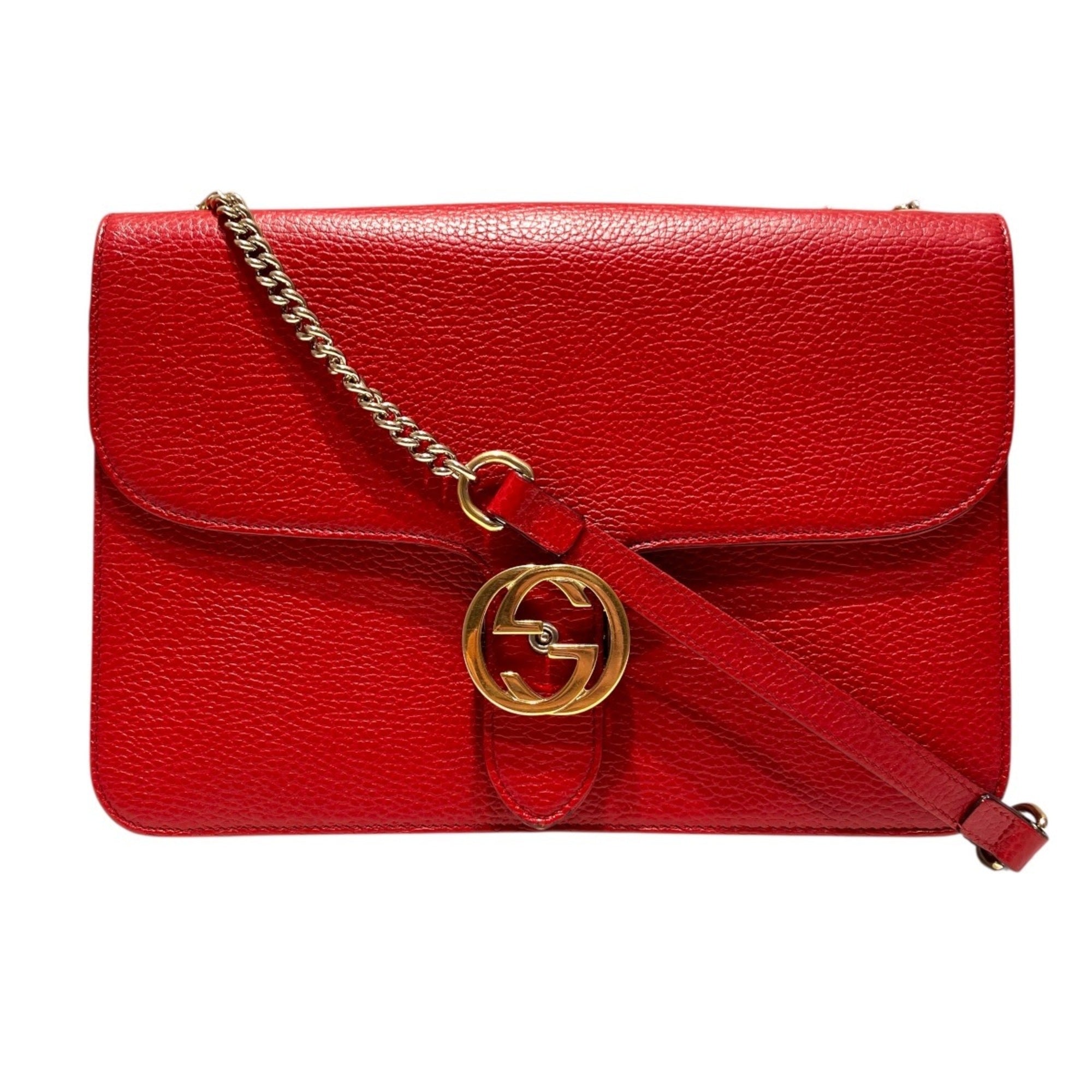 Gucci Red Color Leather Shoulder Bag (Pre-Owned)