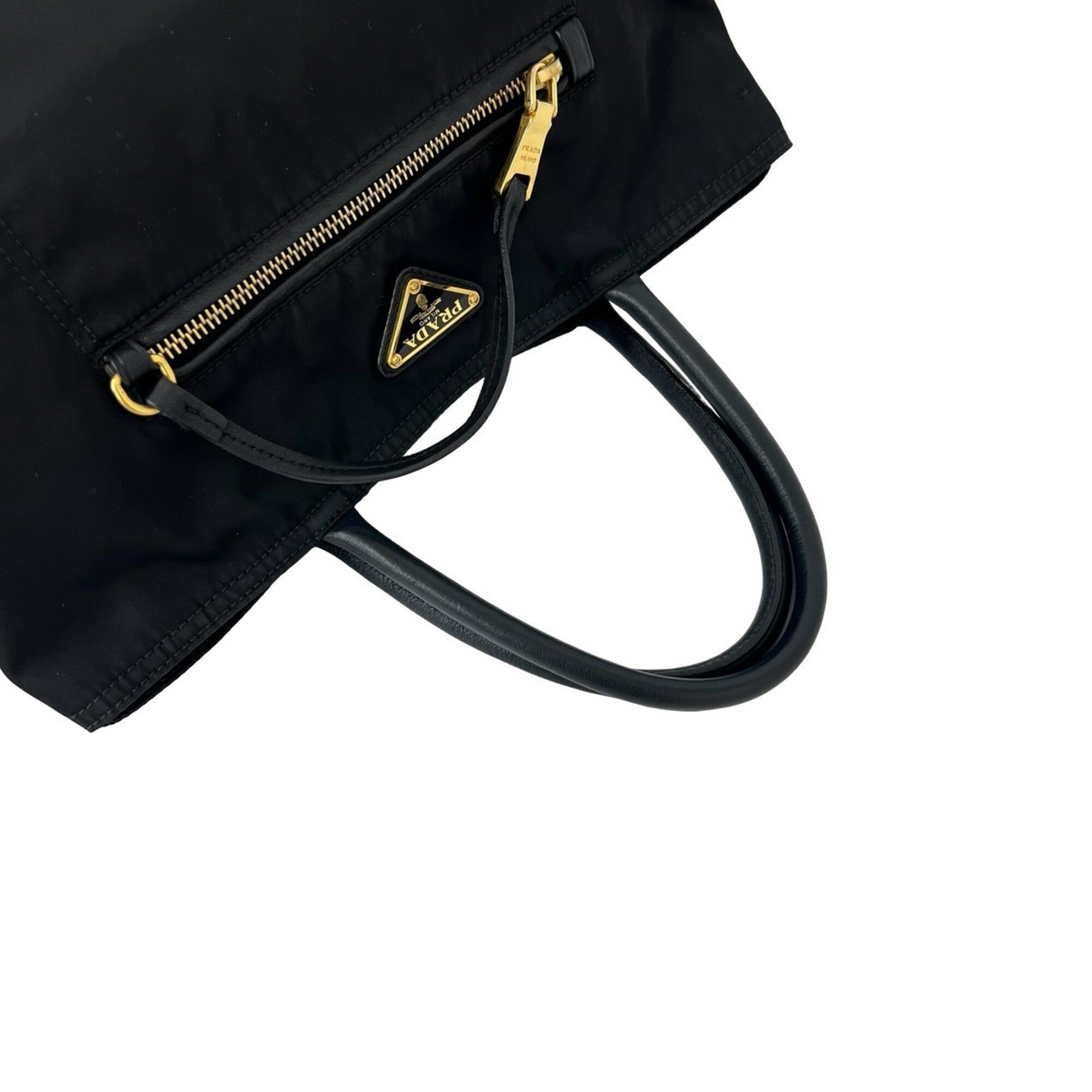 Prada Black Nylon Leather Handbag Shoulder Bag Tote Bag (Pre-Owned)