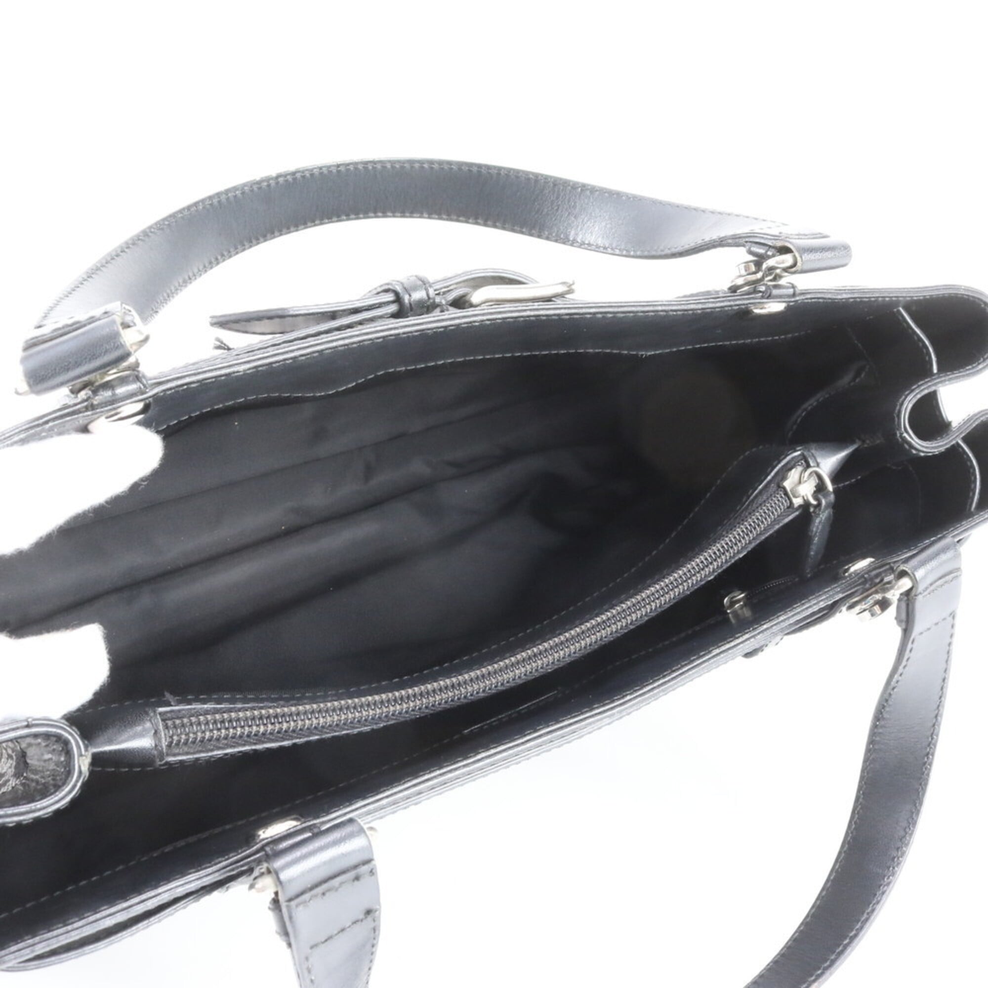 Christian Dior Black Leather Canvas Handbag Tote Bag (Pre-Owned)