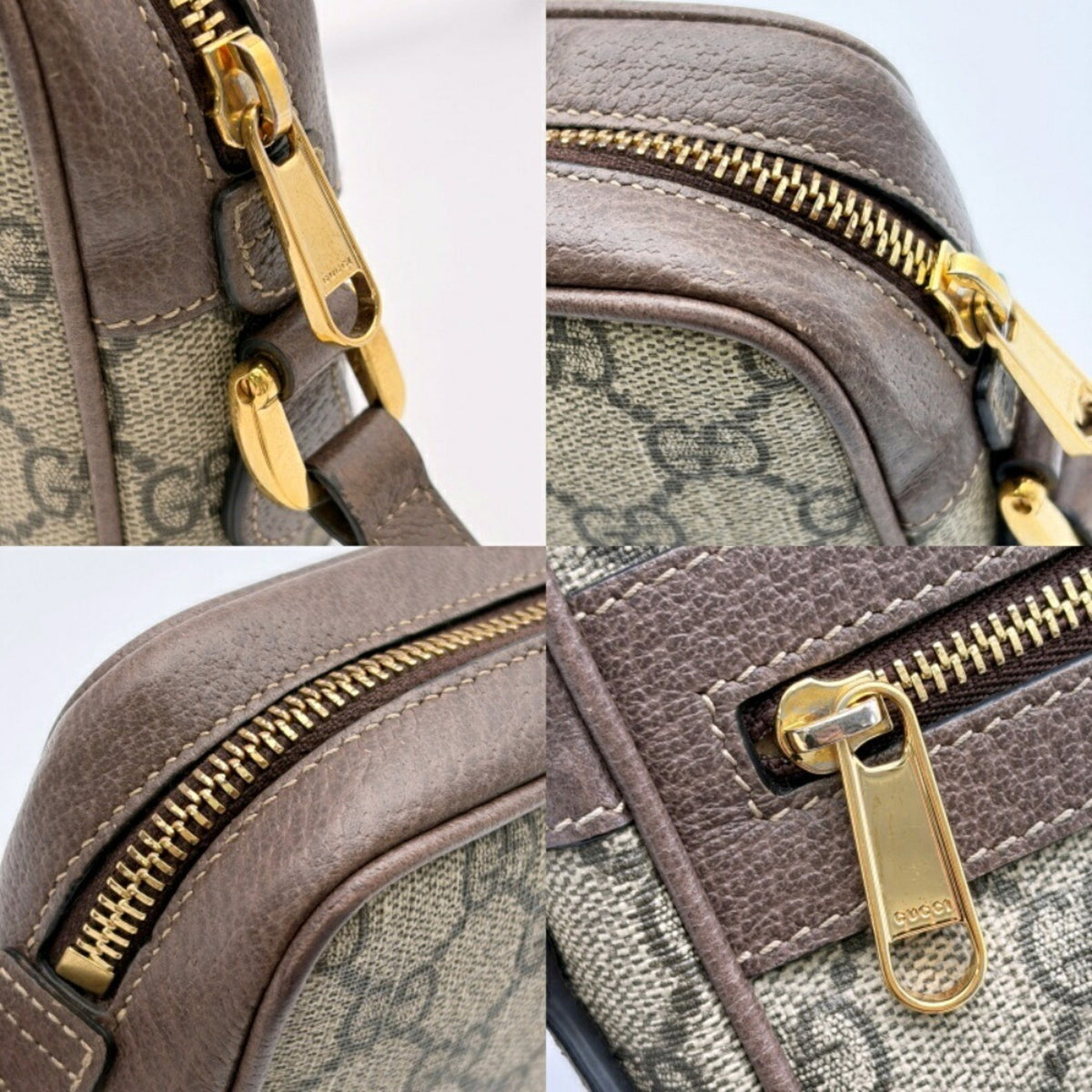 Gucci Sherry Line Beige Brown Gg Supreme Leather Shoulder Bag (Pre-Owned)