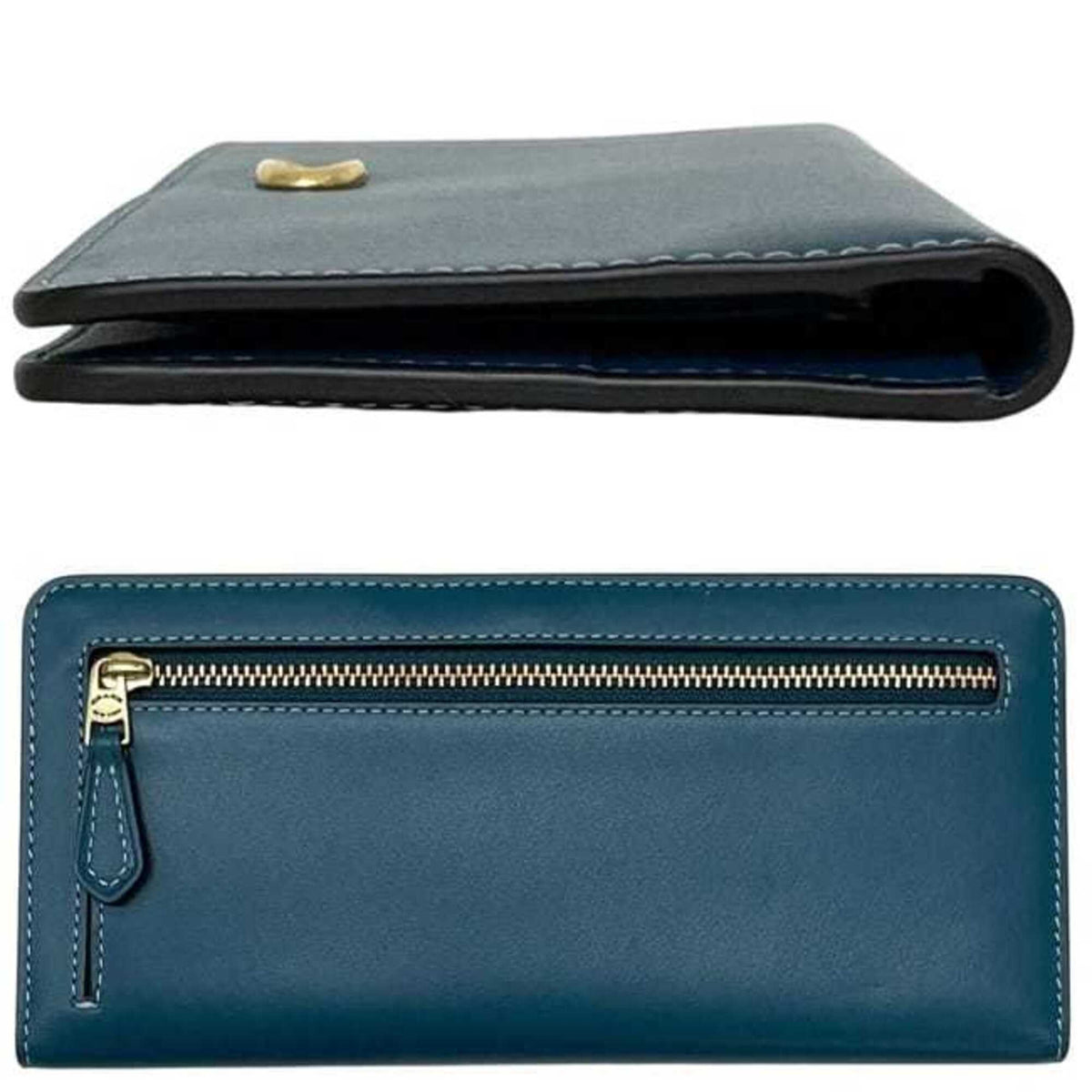 Coach Blue Green Leather Long Wallet (Bi-Fold) (Pre-Owned)