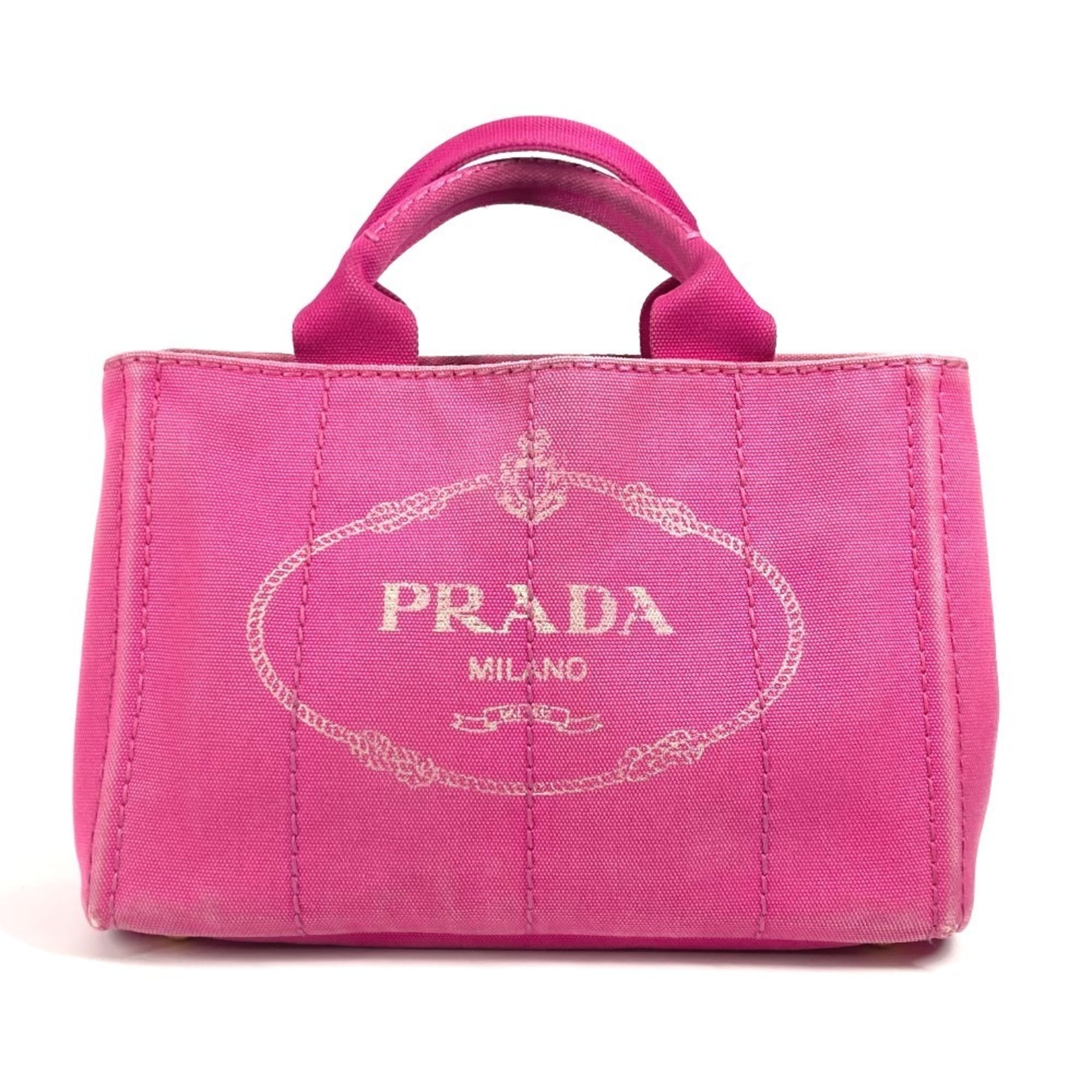 Prada Pink White Canvas Handbag Tote Bag (Pre-Owned)