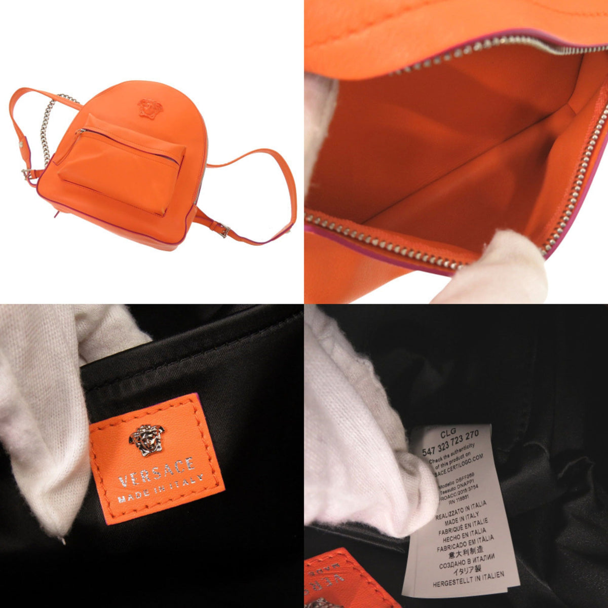 Versace Orange Leather Backpack (Pre-Owned)