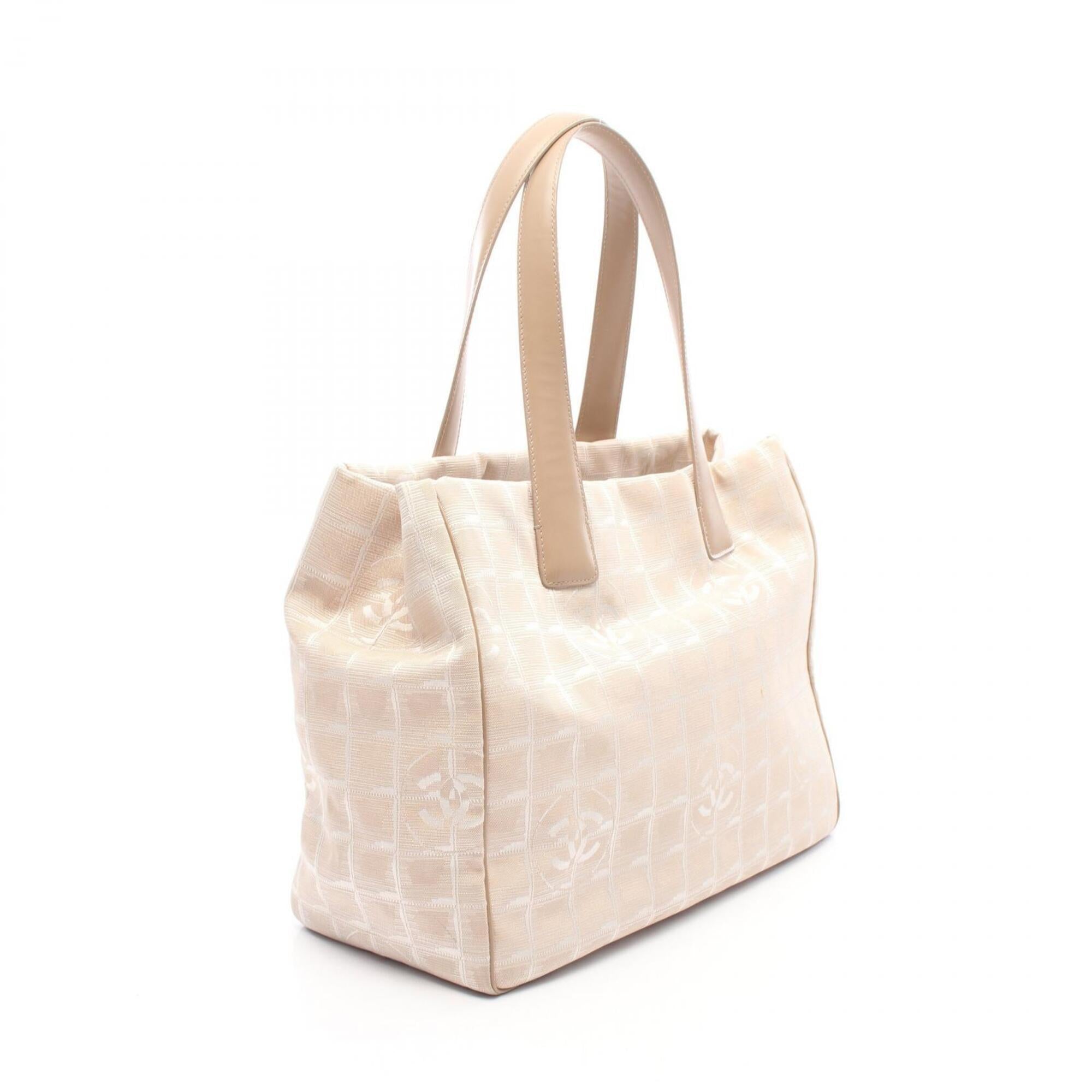 Chanel Beige Leather Nylon Canvas Handbag Tote Bag (Pre-Owned)