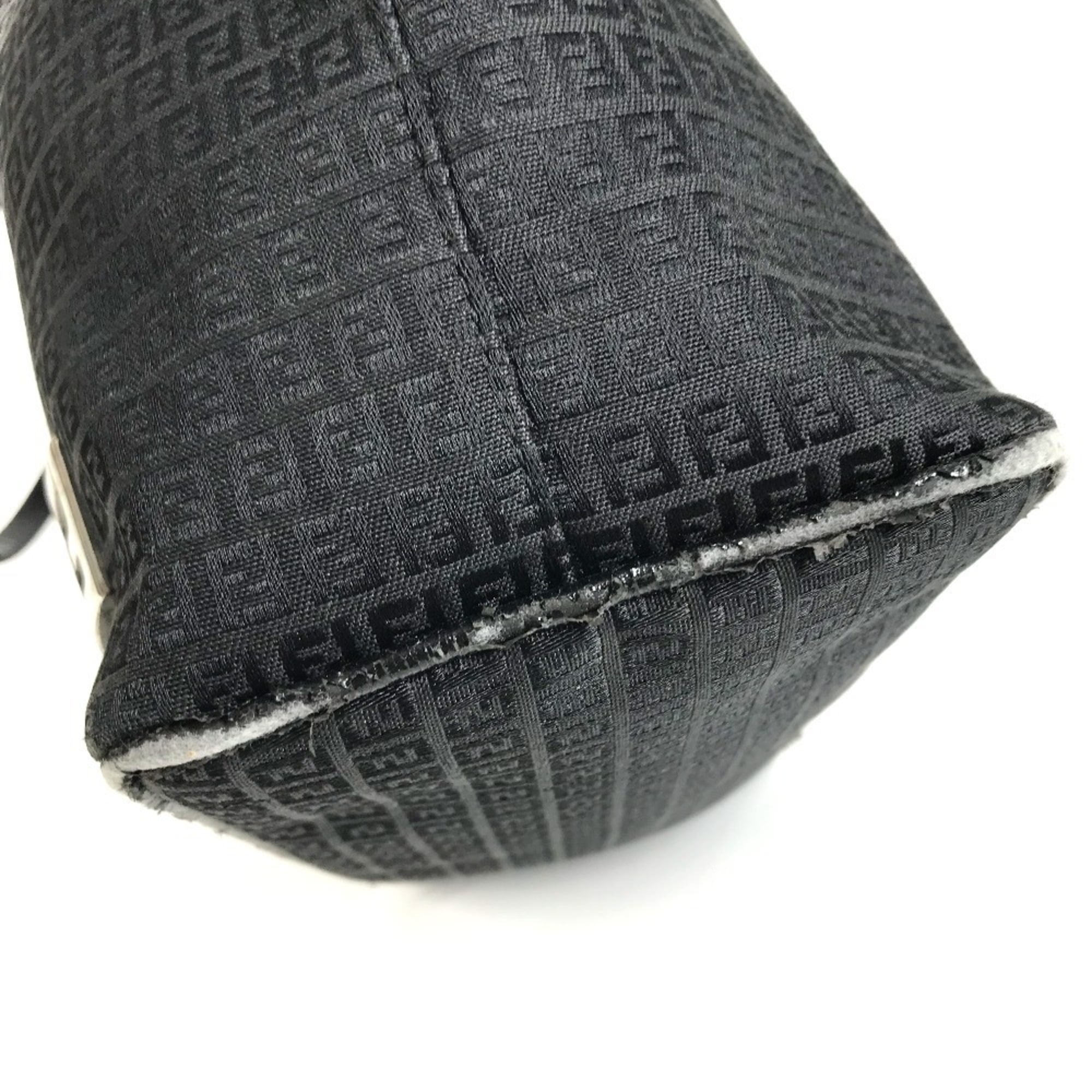 Fendi Zucchino Black Leather Canvas Shoulder Bag Tote Bag (Pre-Owned)