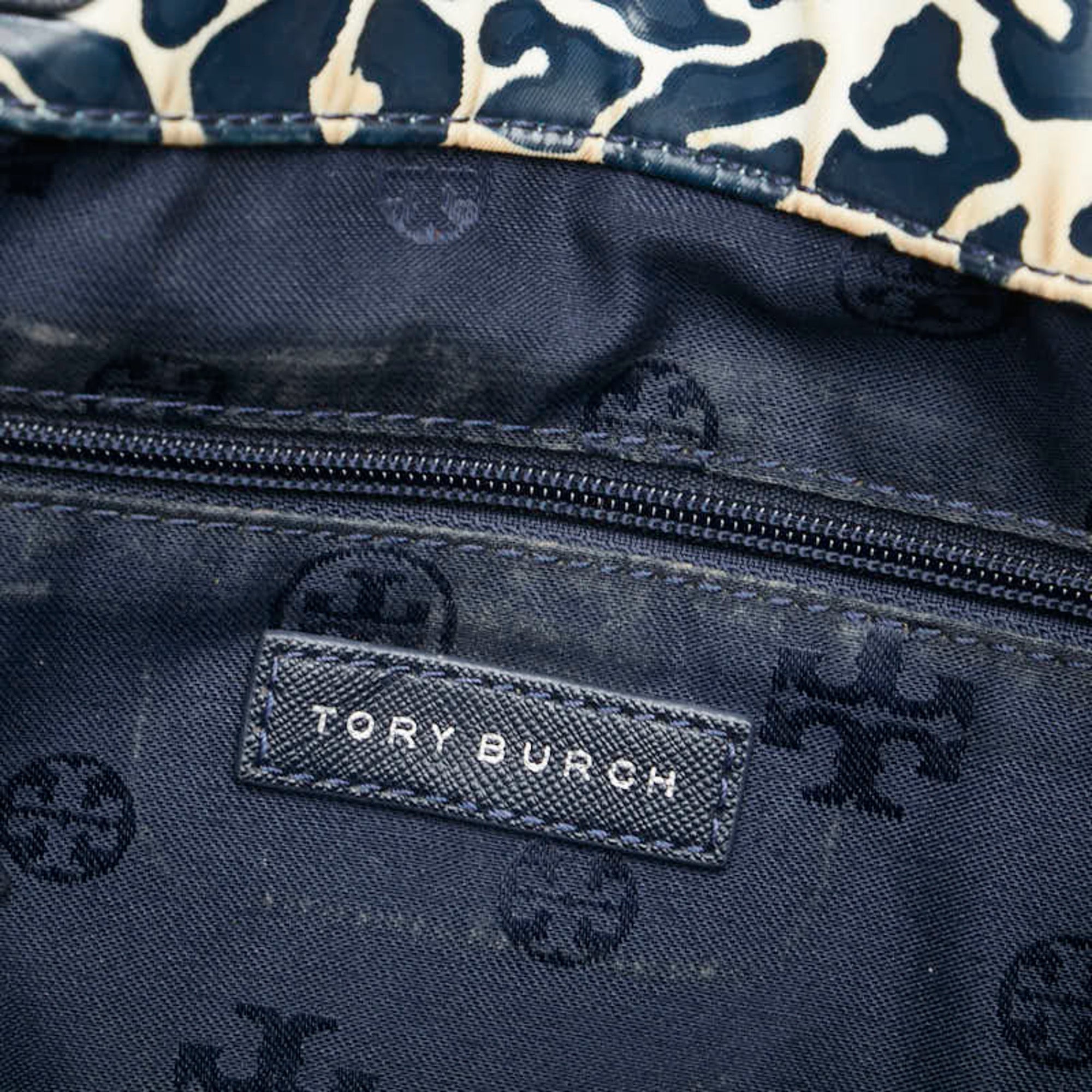Tory Burch Navy White Pvc Leather Tote Bag (Pre-Owned)
