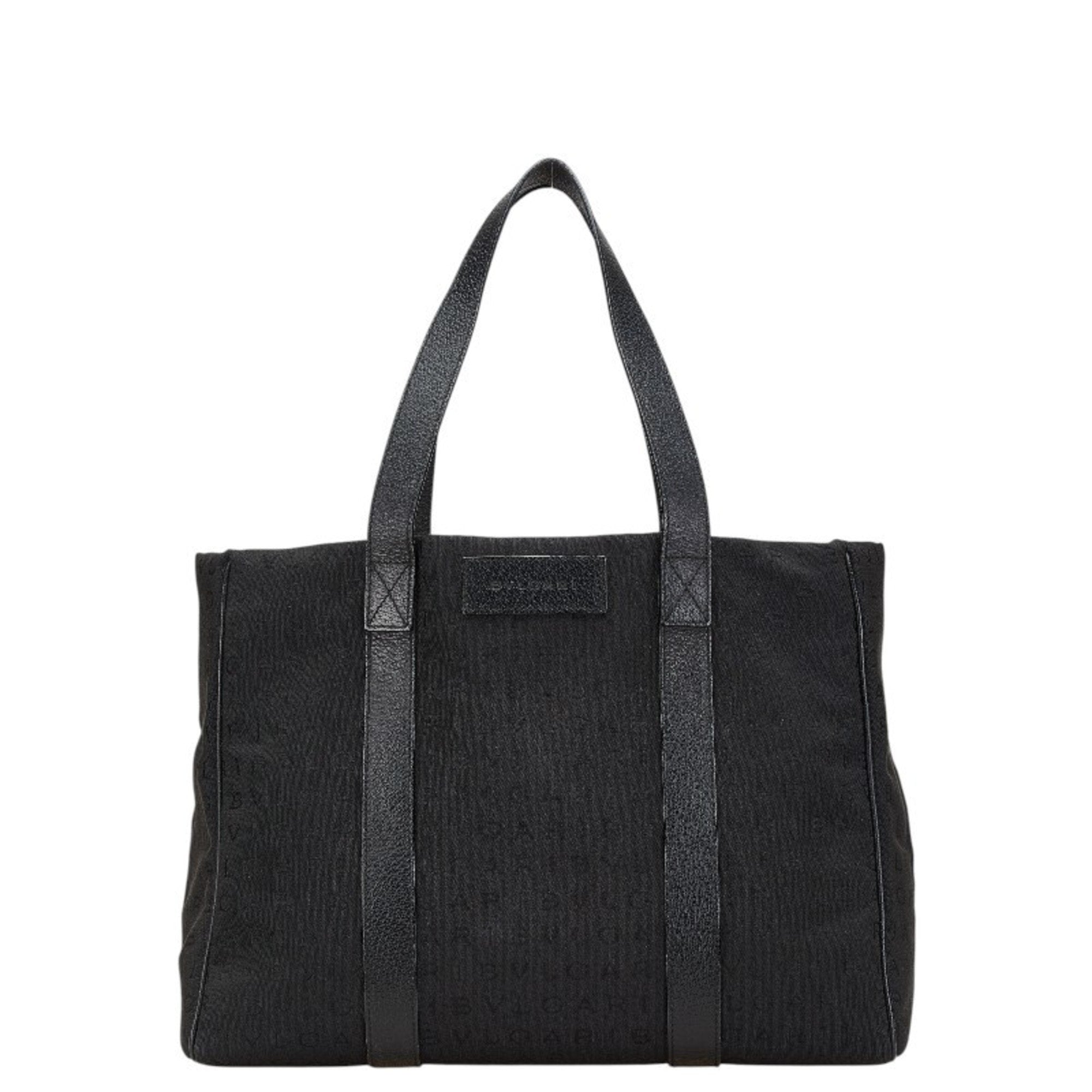 Bvlgari Logomania Black Canvas Leather Handbag Tote Bag (Pre-Owned)