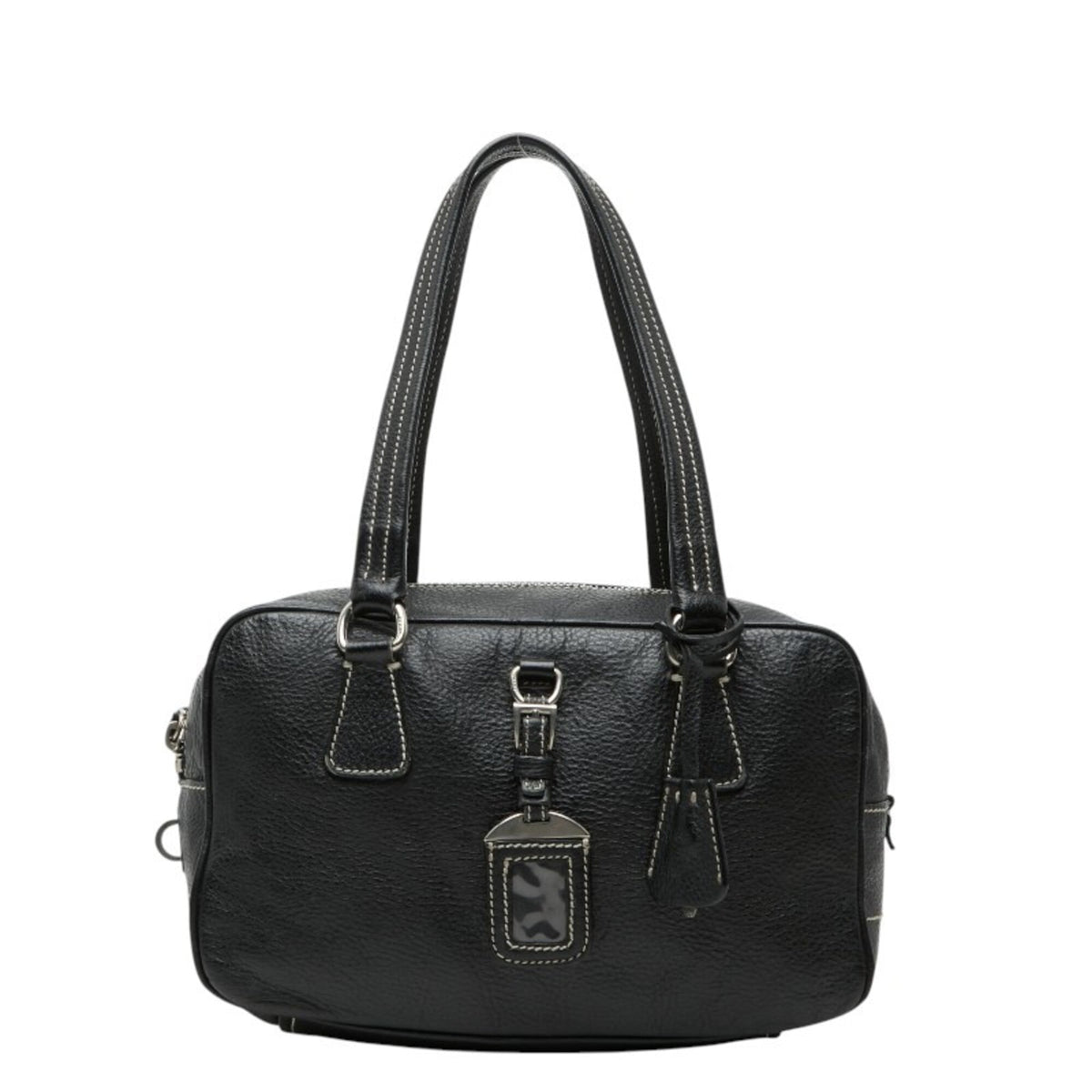 Prada Black Leather Boston Bag Handbag (Pre-Owned)