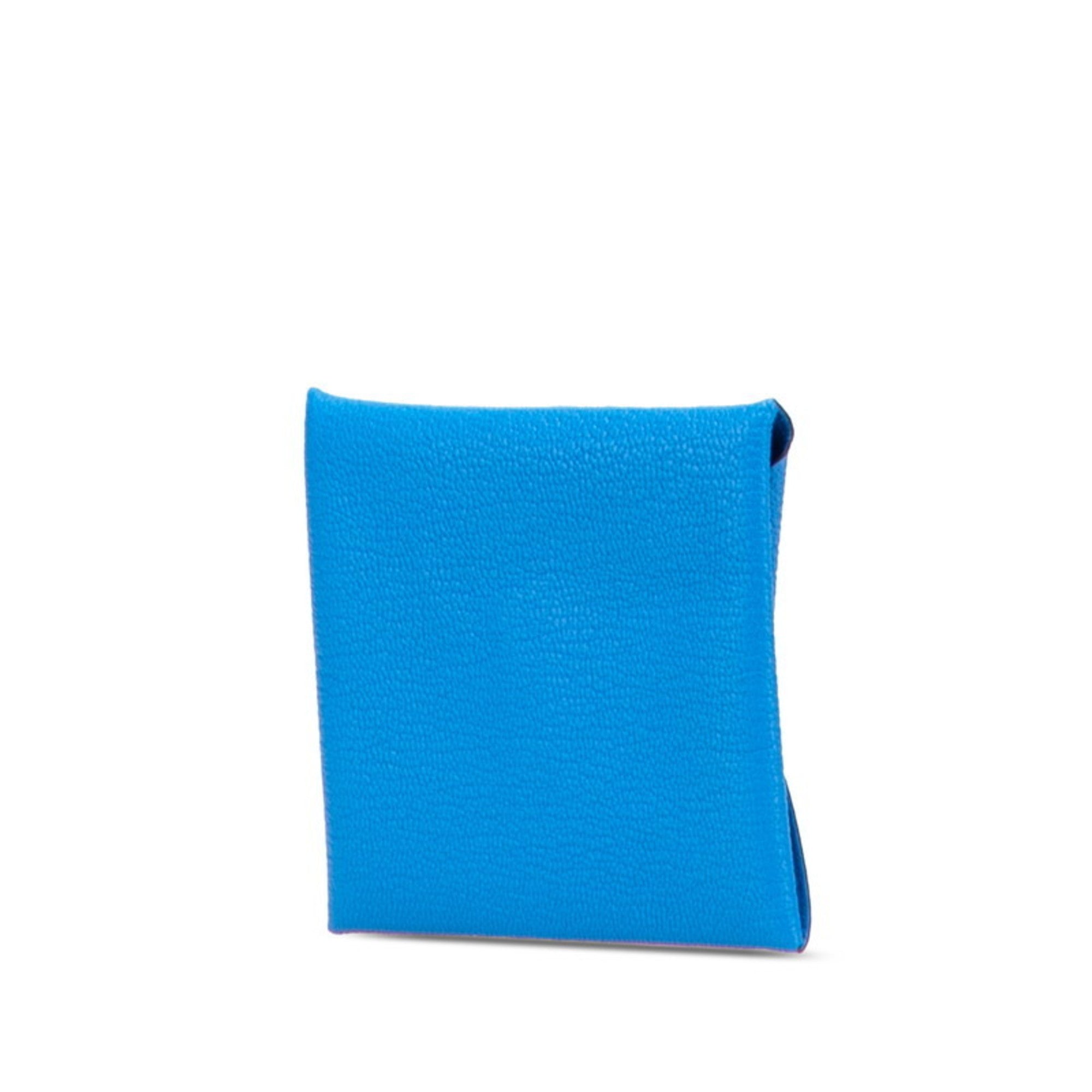 Hermes Bastia Blue Chevre Leather Coin Purse/Coin Case (Pre-Owned)