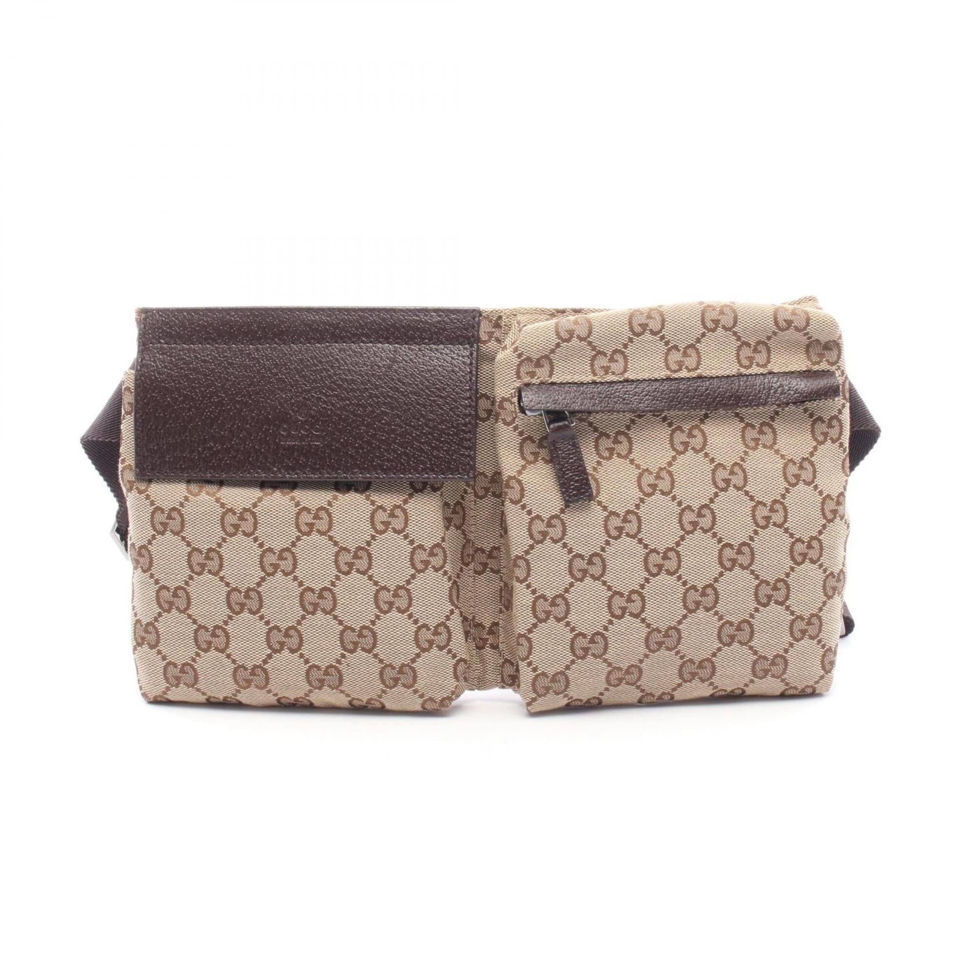 Gucci Beige Brown Gg Canvas Leather Fanny Pack (Pre-Owned)