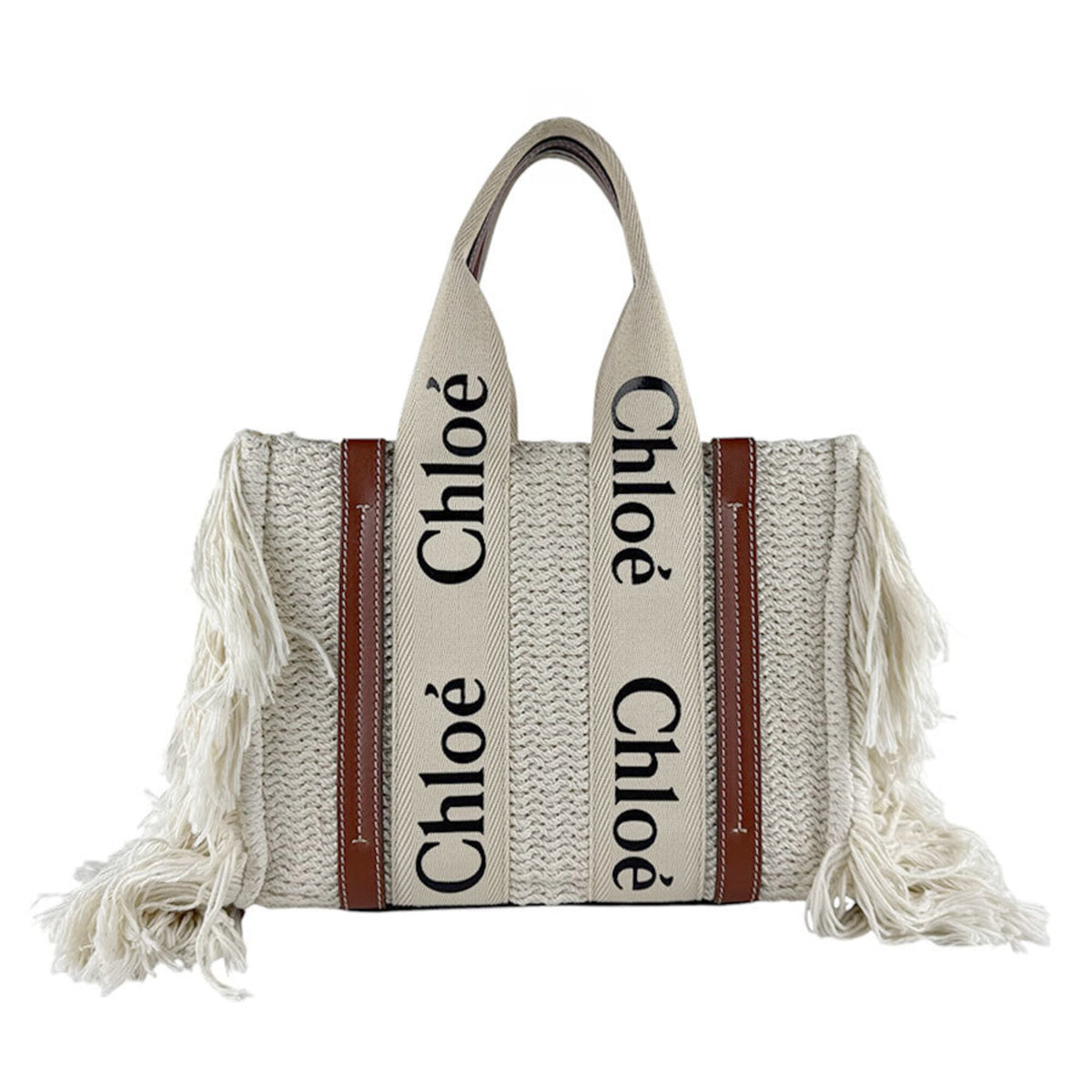 Chloé Brown Ivory Cotton Leather Handbag Shoulder Bag (Pre-Owned)