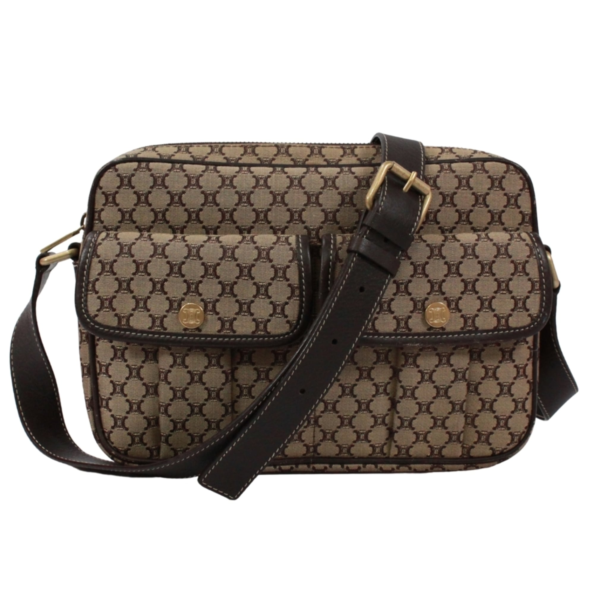 Celine Brown Canvas Leather Shoulder Bag (Pre-Owned)