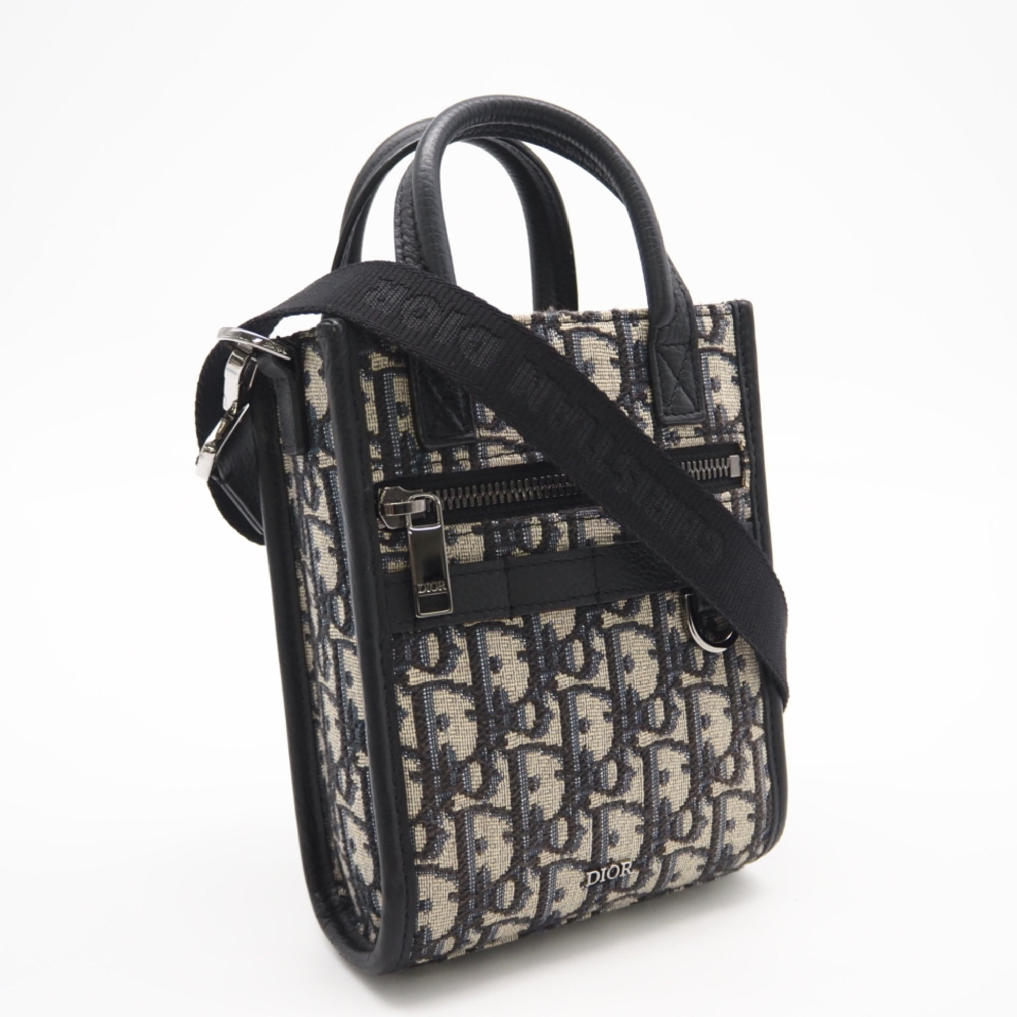 Christian Dior Beige Navy Canvas Leather Shoulder Bag (Pre-Owned)