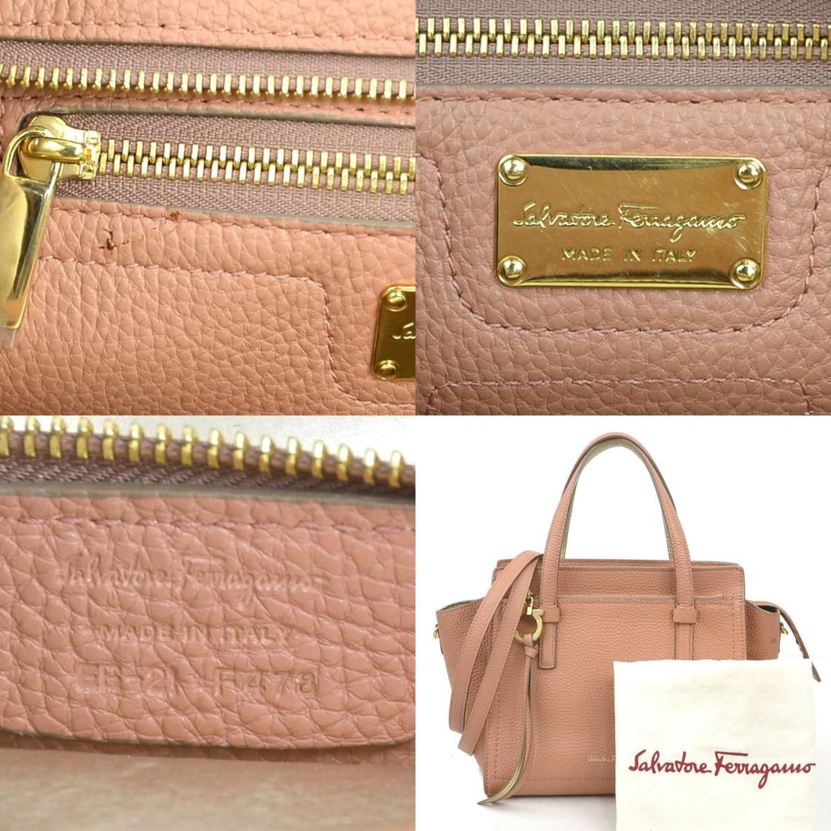 Salvatore Ferragamo Gancini Coral Pink Leather Handbag Shoulder Bag (Pre-Owned)