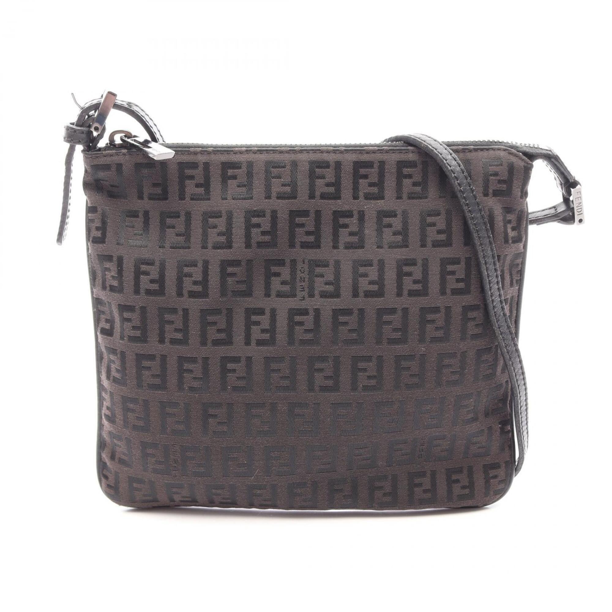 Fendi Black Brown Canvas Leather Handbag Shoulder Bag (Pre-Owned)