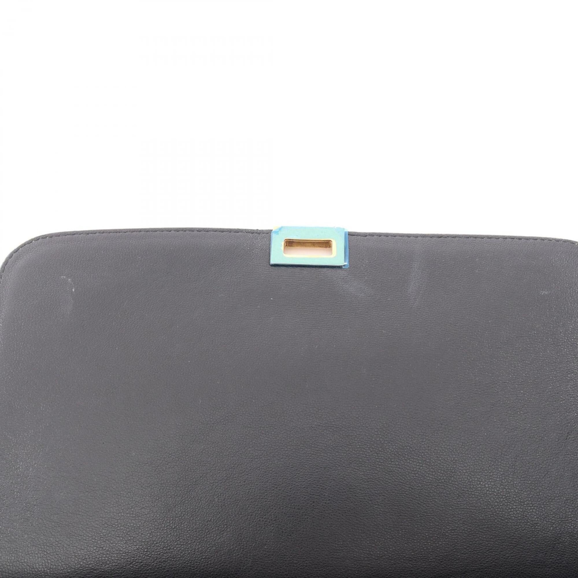Celine Black Blue Ivory Leather Suede Handbag (Pre-Owned)