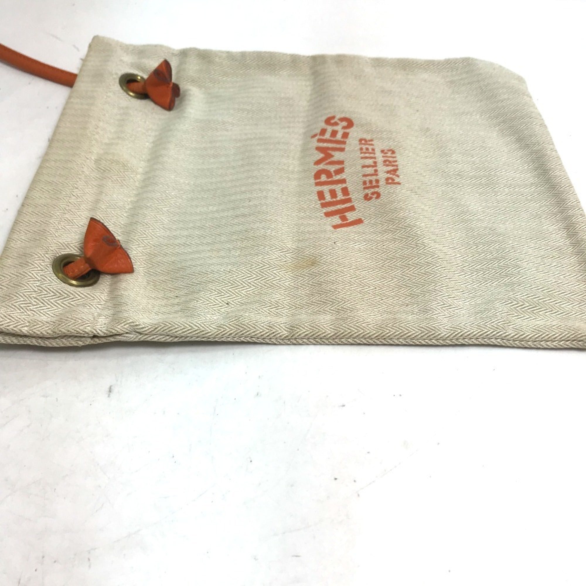 Hermes Beige Orange Canvas Leather Shoulder Bag (Pre-Owned)