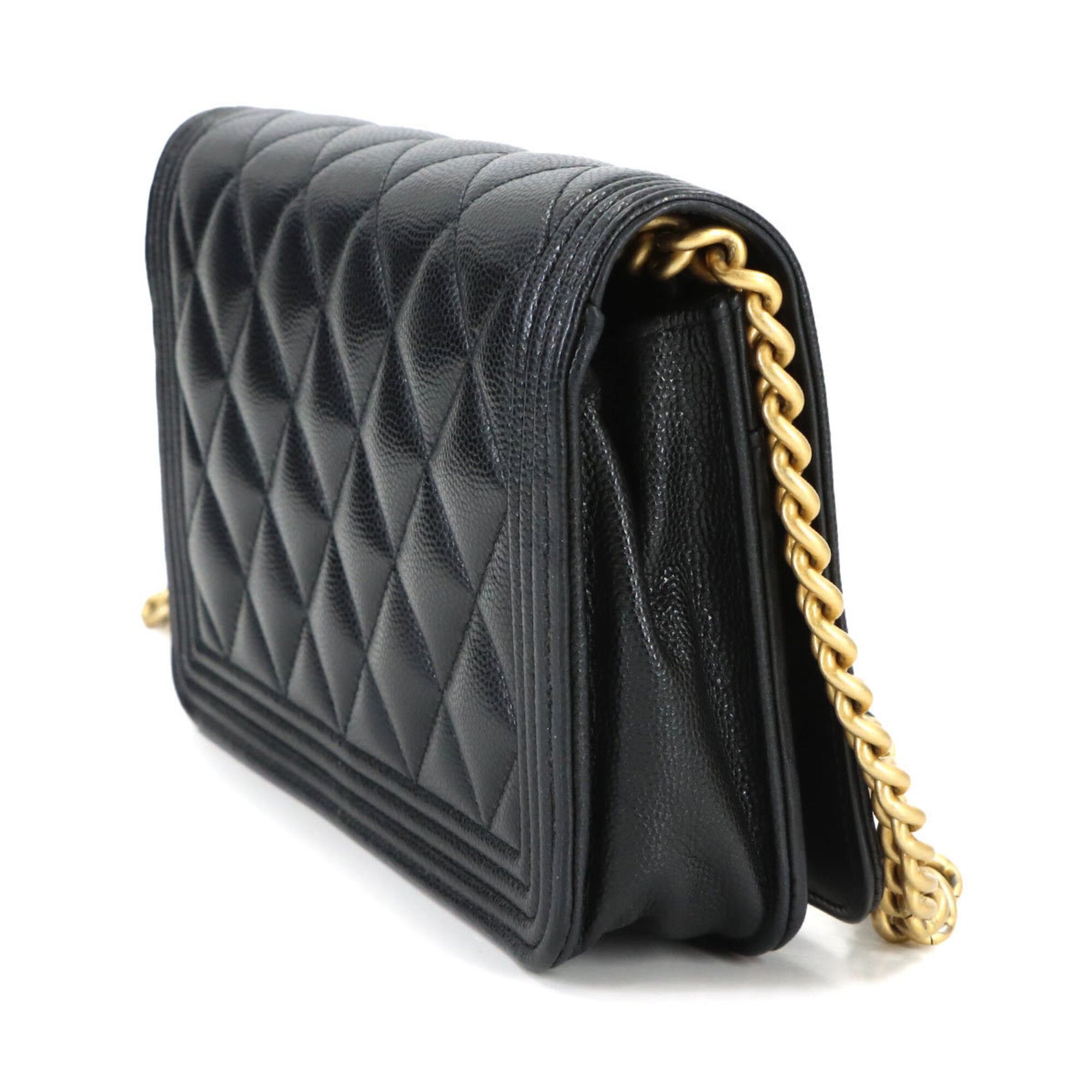 Chanel Black Grained Calfskin Chain/Shoulder Wallet (Pre-Owned)