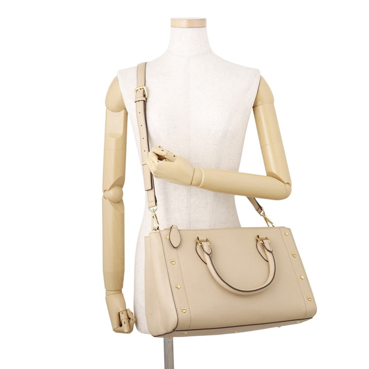 Mcm Visetos Beige Leather Handbag Tote Bag (Pre-Owned)