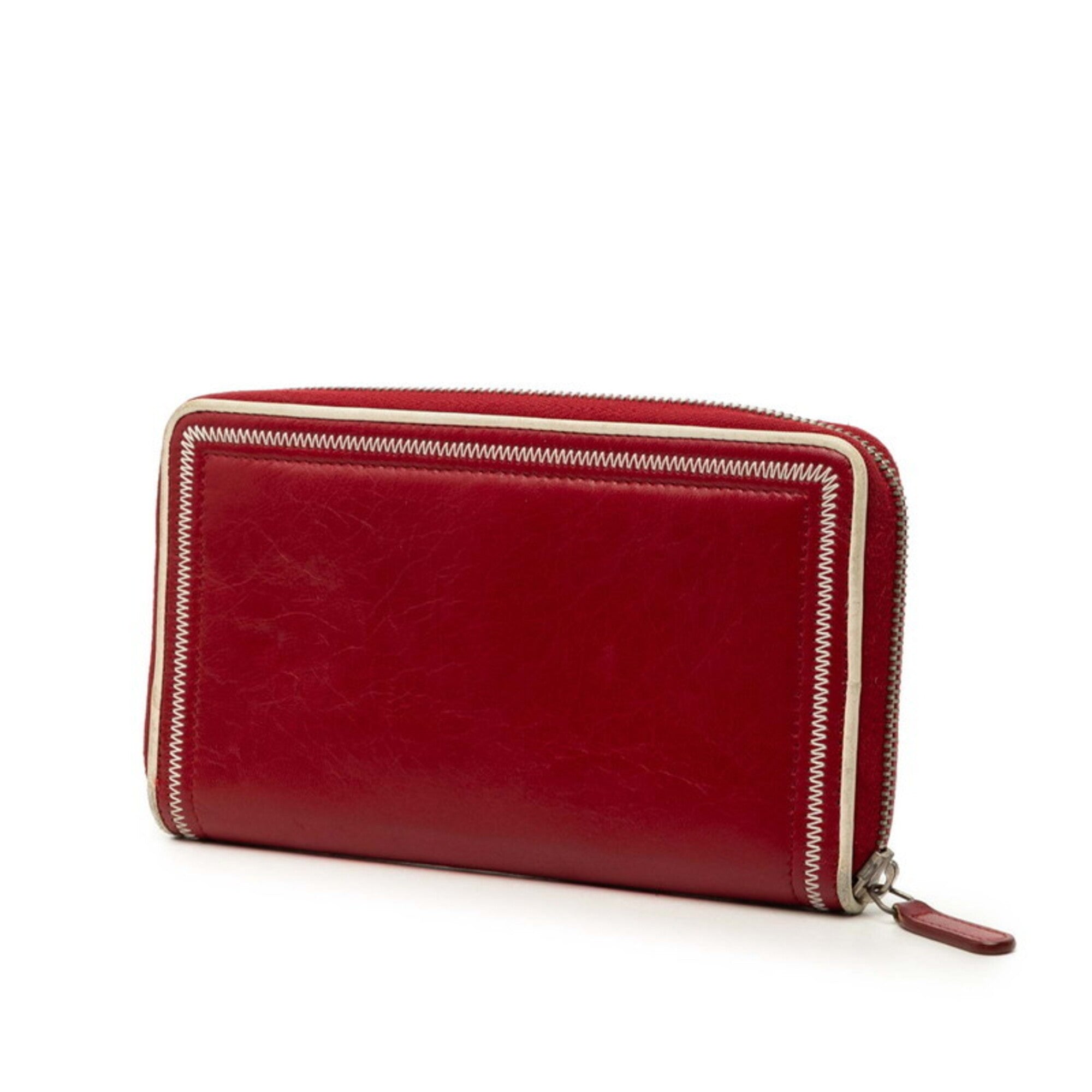 Chanel Red Color Leather Long Wallet (Bi-Fold) (Pre-Owned)
