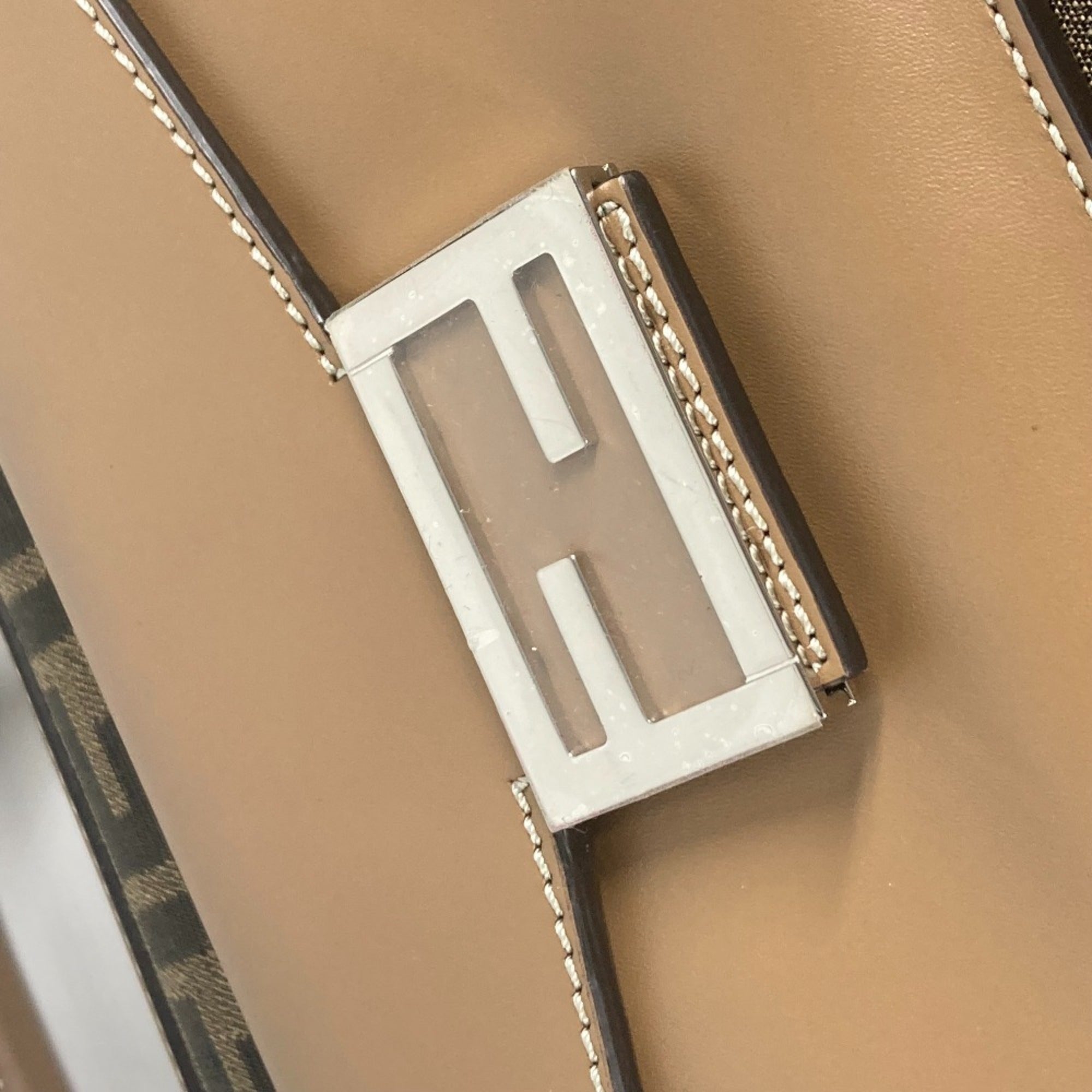 Fendi Zucca Beige Brown Canvas Leather Handbag Shoulder Bag (Pre-Owned)