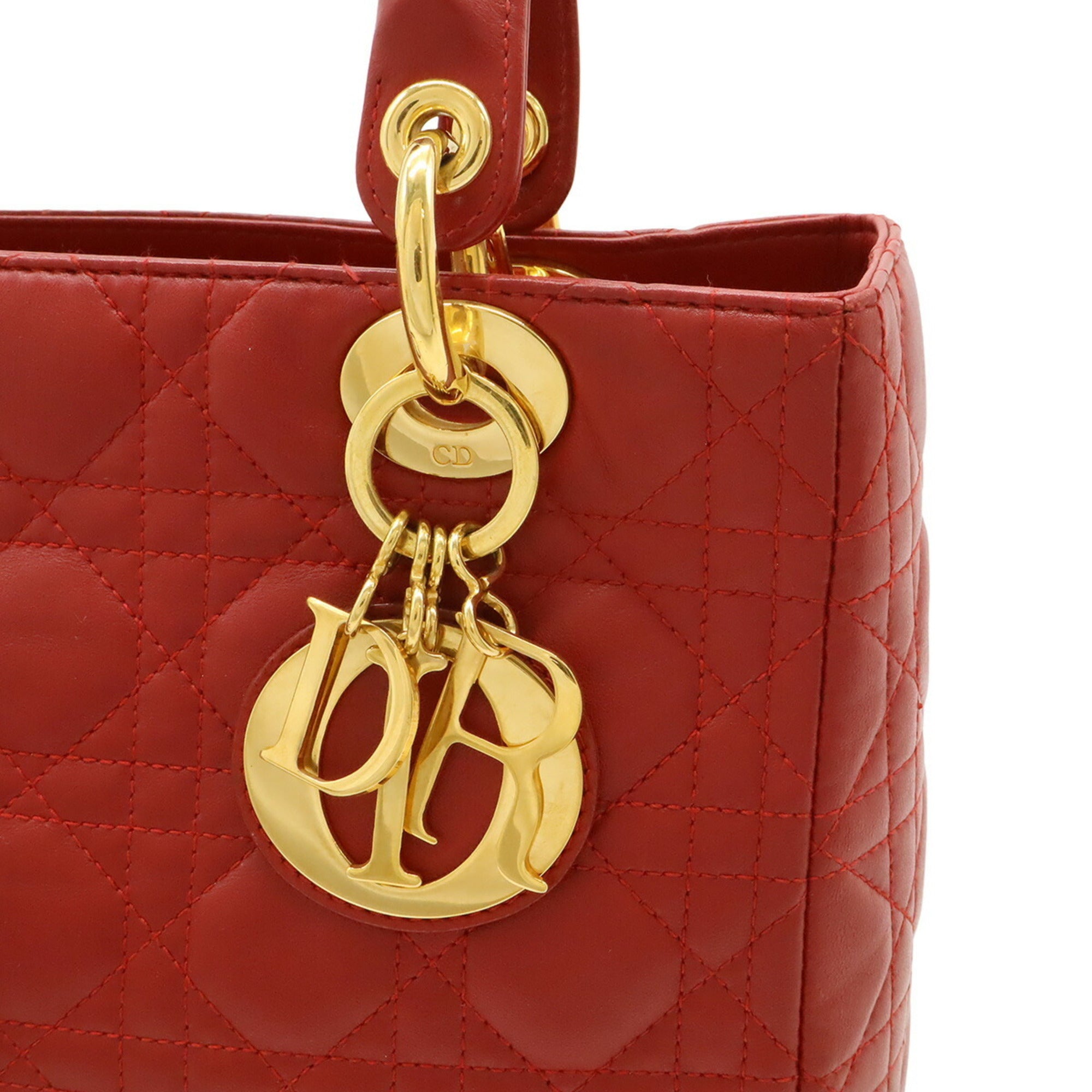 Christian Dior Red Color Leather Handbag Tote Bag (Pre-Owned)