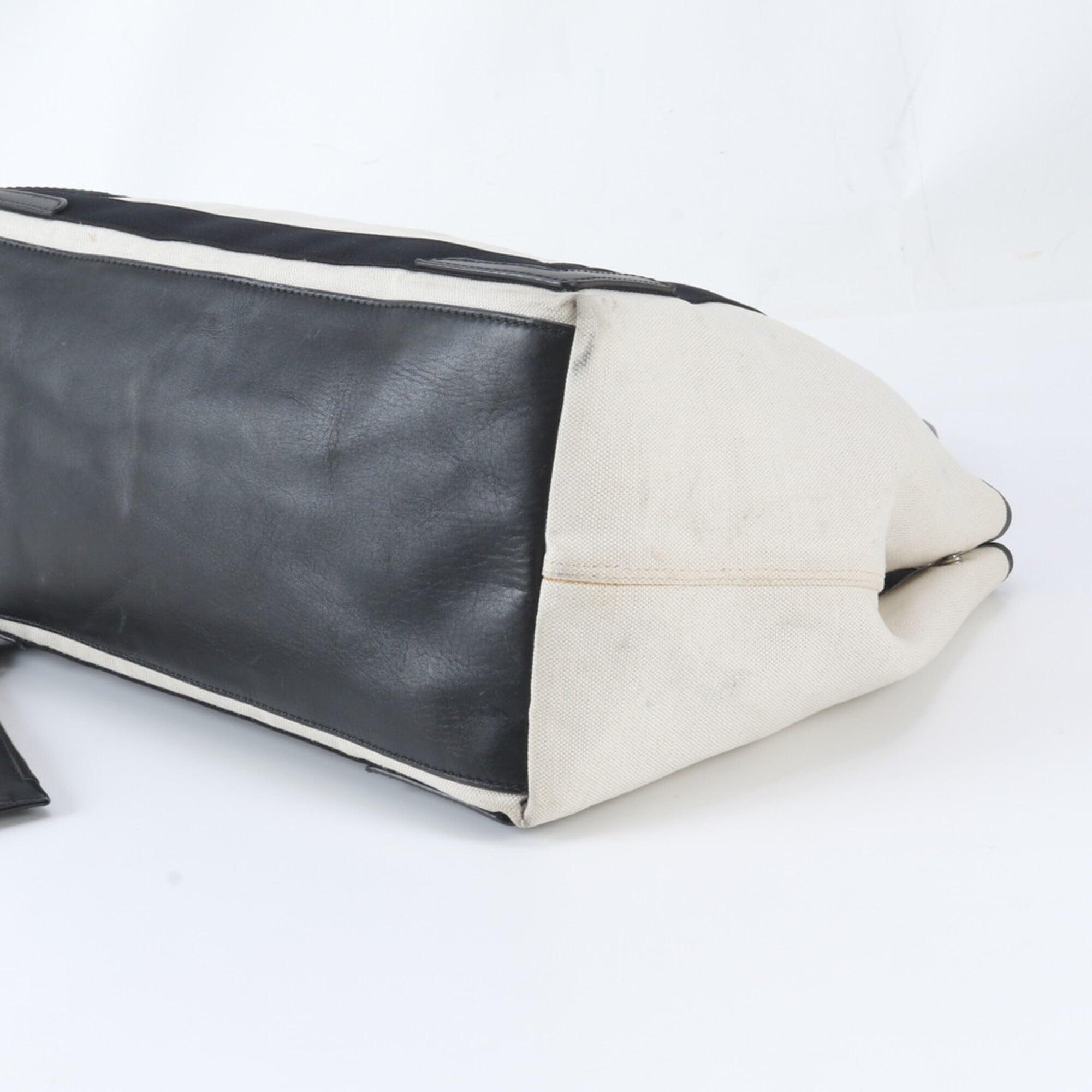 Balenciaga Beige Navy Canvas Leather Handbag Tote Bag (Pre-Owned)