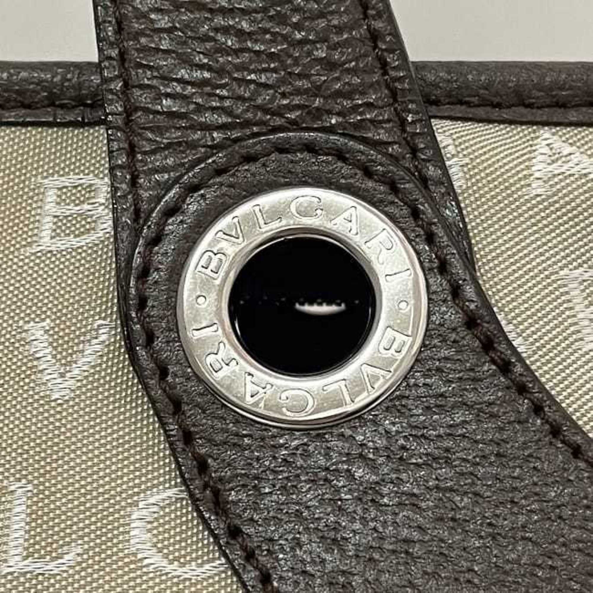 Bvlgari Beige Brown Canvas Leather Tote Bag (Pre-Owned)