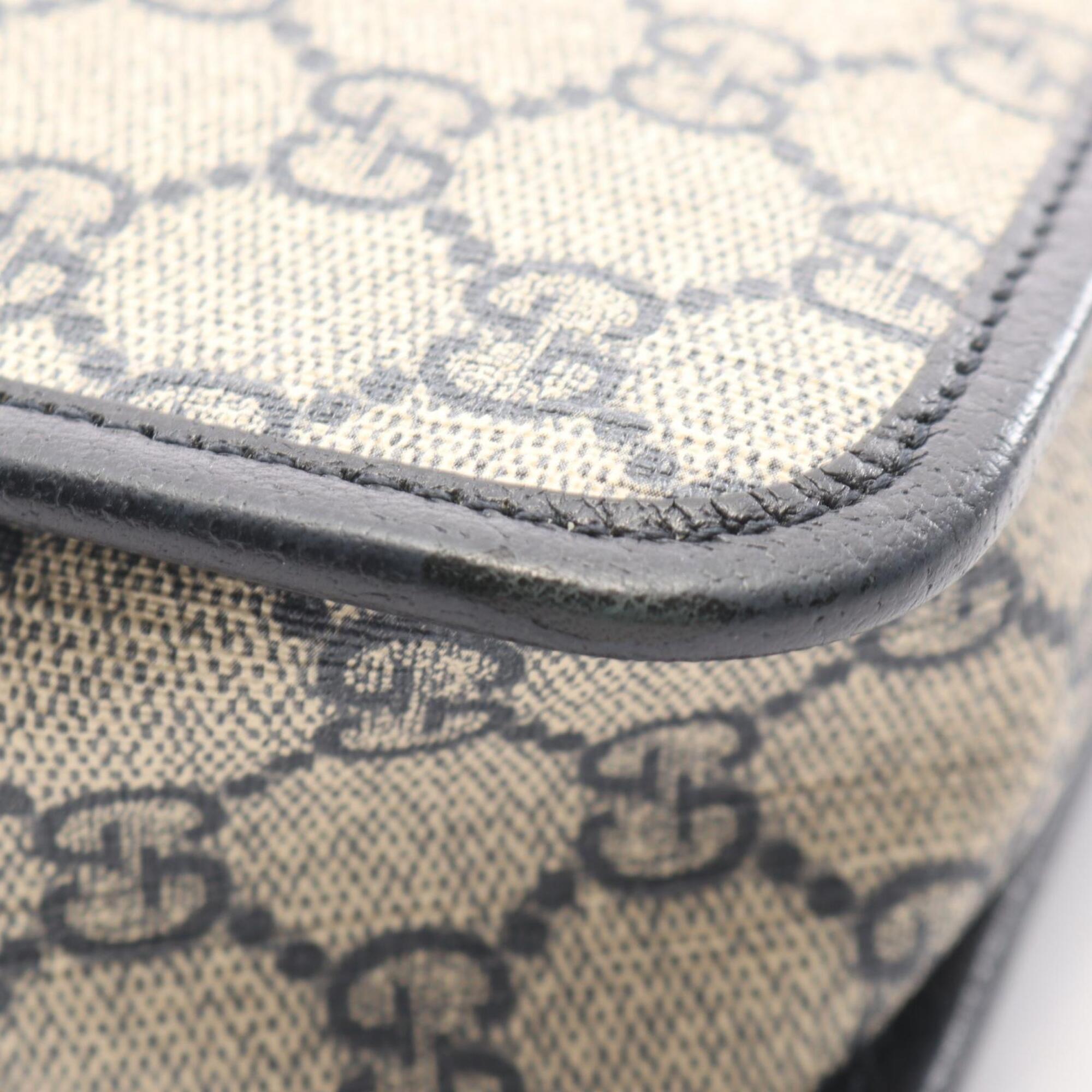 Gucci Beige Navy Coated Canvas Leather Handbag Shoulder Bag (Pre-Owned)