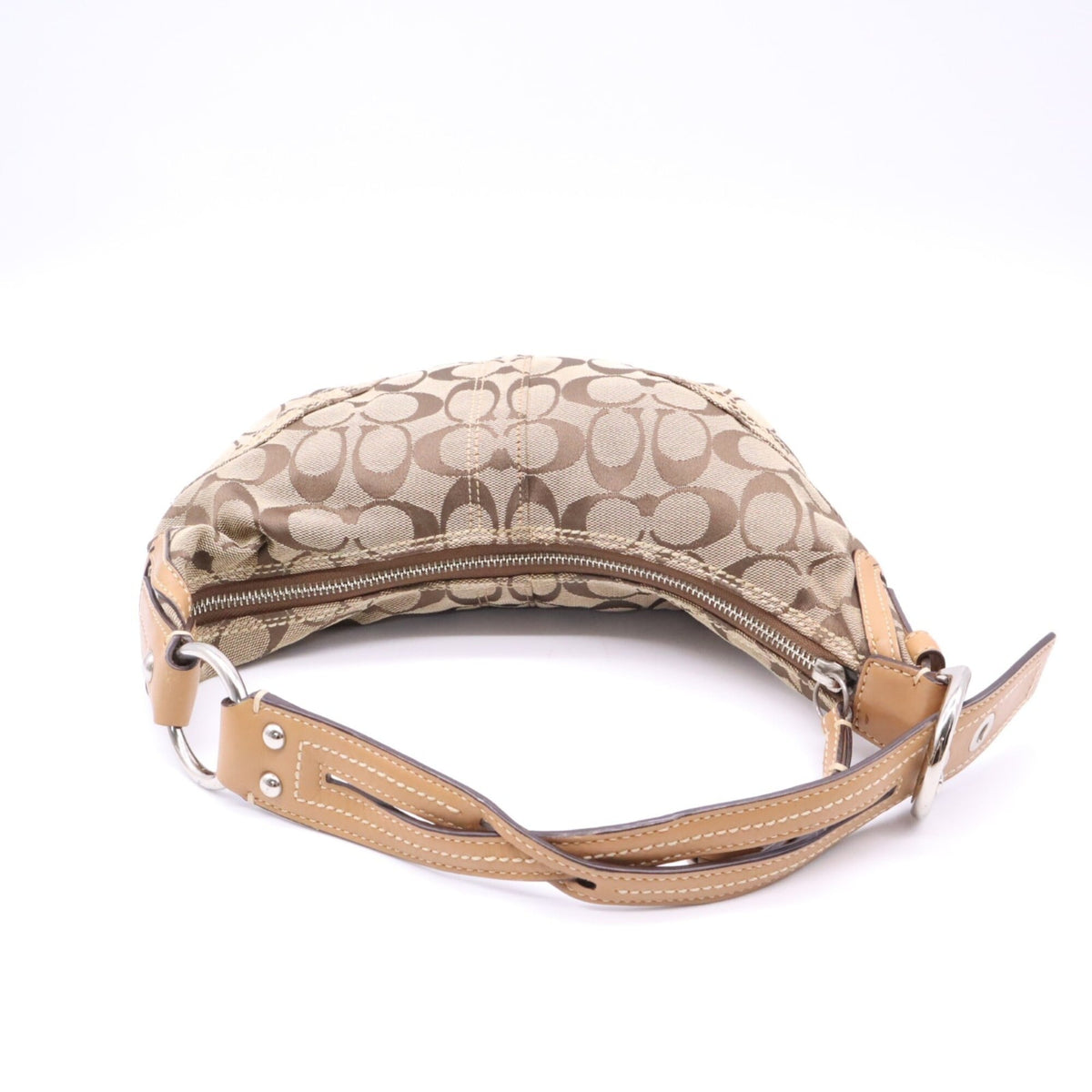 Coach Beige Brown Signature Line Handbag (Pre-Owned)