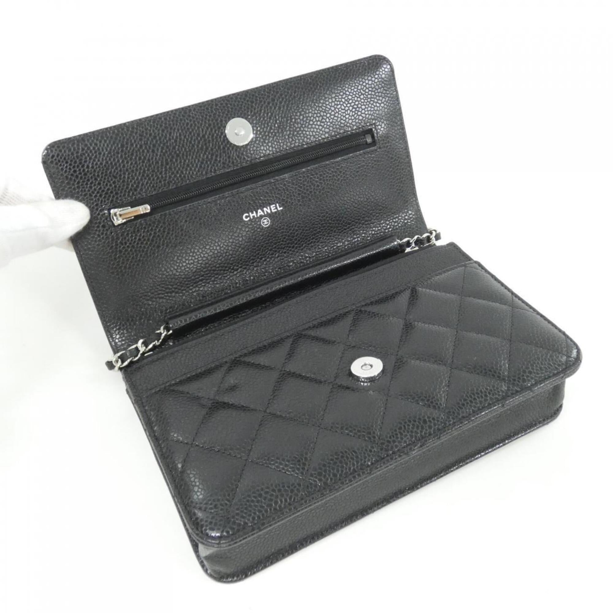 Chanel Black Bordeaux Grained Calfskin Chain/Shoulder Wallet (Pre-Owned)