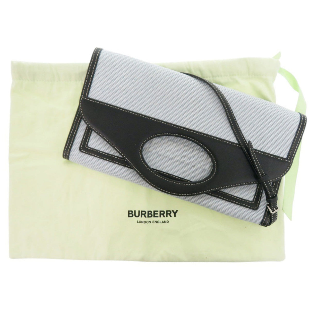 Burberry Black Blue Canvas Leather Shoulder Bag (Pre-Owned)