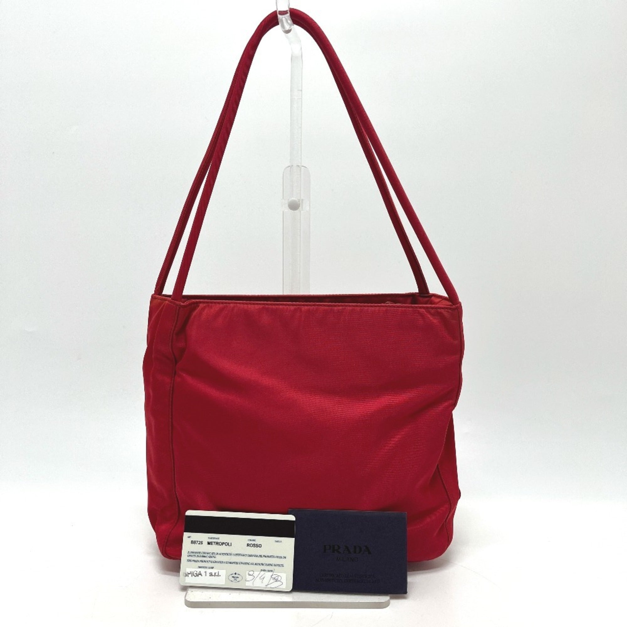 Prada Red Color Nylon Handbag Tote Bag (Pre-Owned)