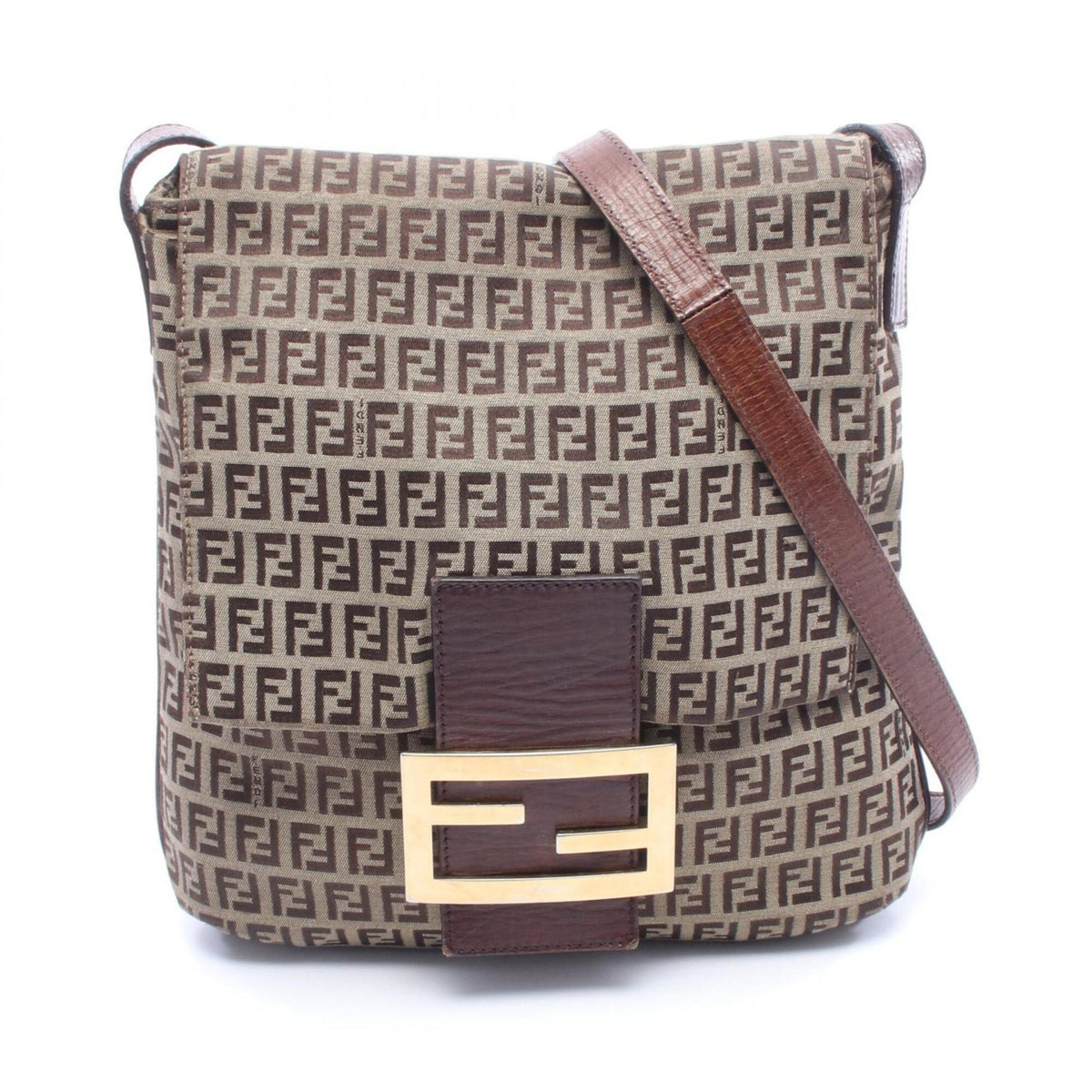 Fendi Beige Brown Canvas Leather Handbag Shoulder Bag (Pre-Owned)