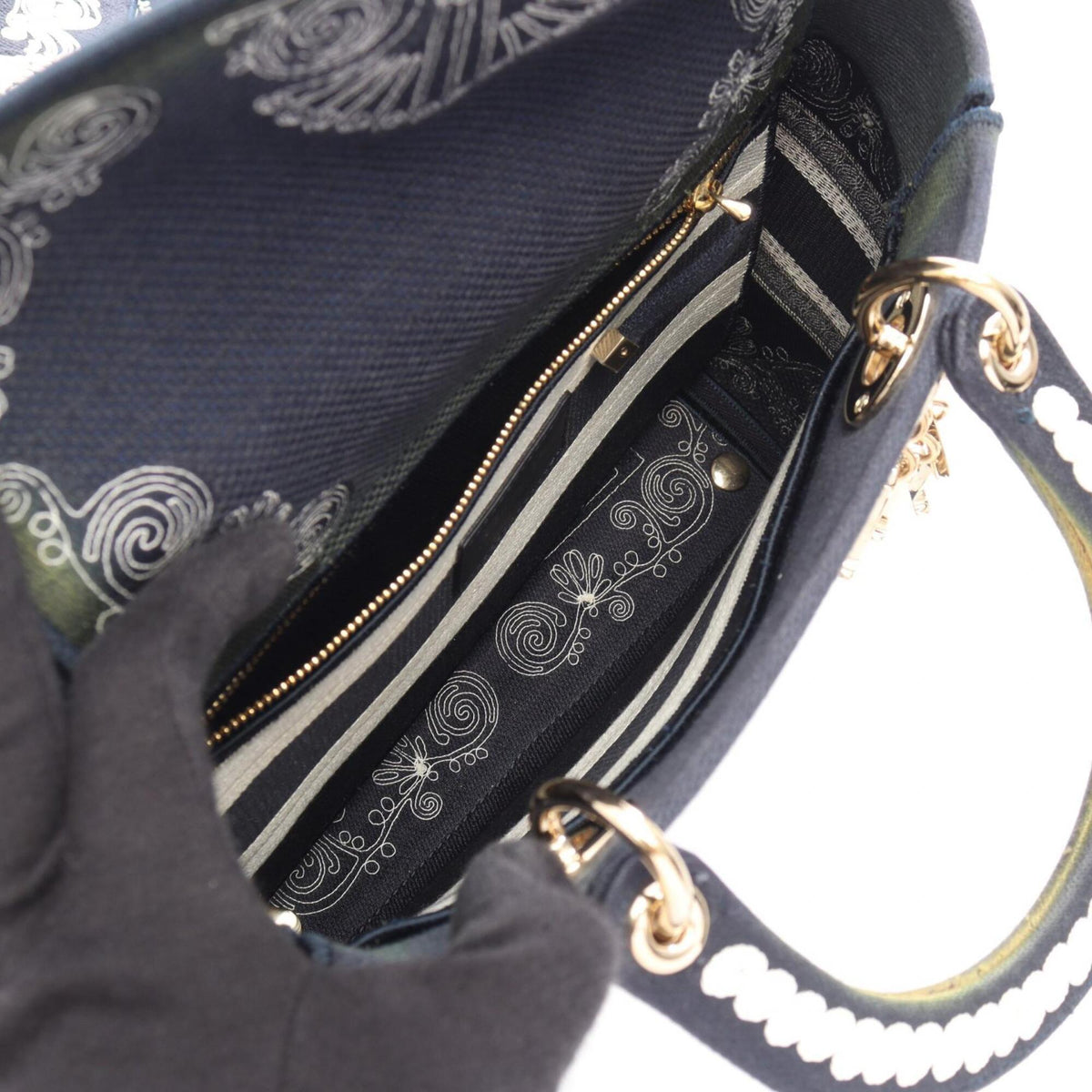 Christian Dior Navy White Canvas Handbag (Pre-Owned)