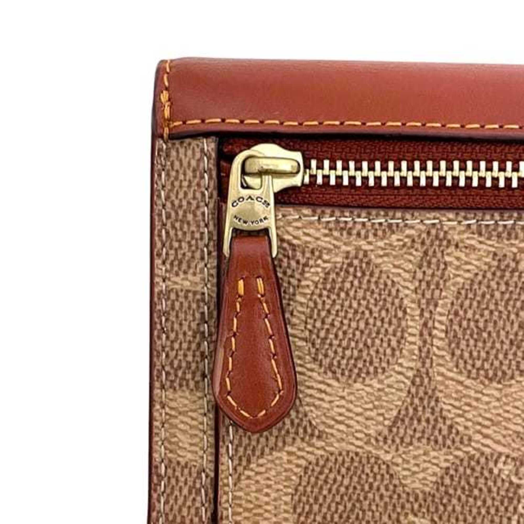 Coach Signature Beige Brown Signature Line Long Wallet (Bi-Fold) (Pre-Owned)