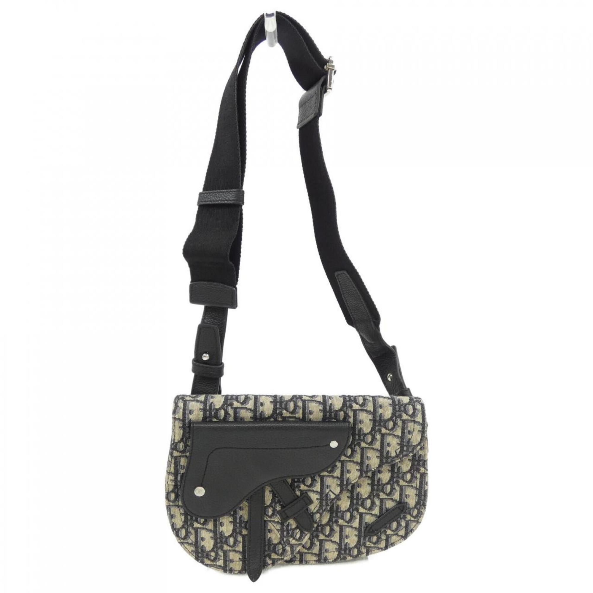 Christian Dior Beige Black Gray Jacquard Handbag Messenger Bag (Pre-Owned)