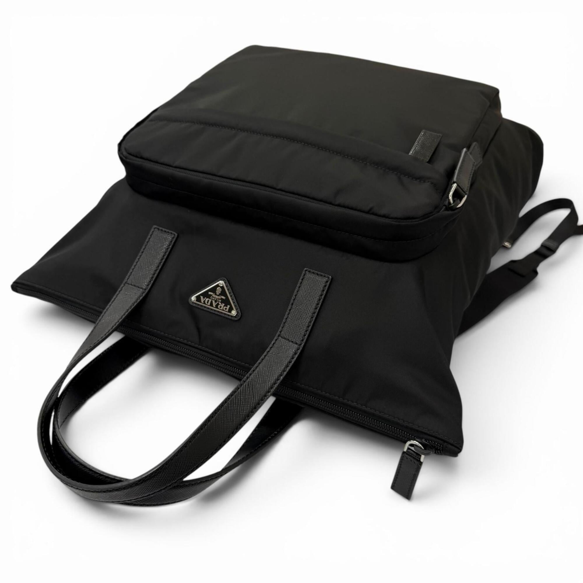 Prada Black Polyamide Leather Tote Bag (Pre-Owned)