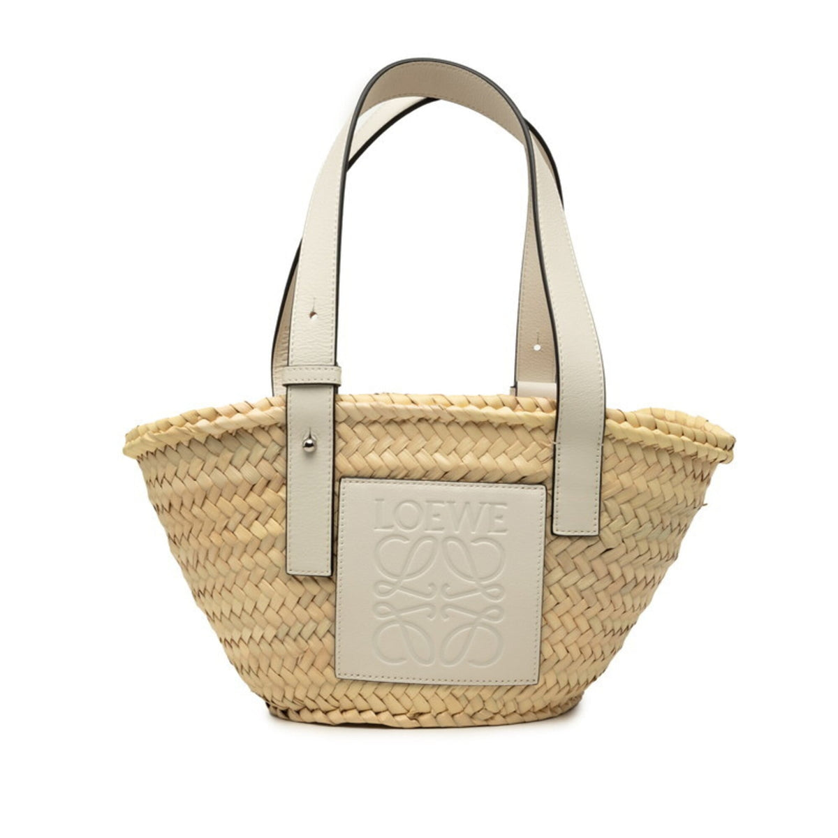 Loewe White Raffia Leather Basket Handbag (Pre-Owned)