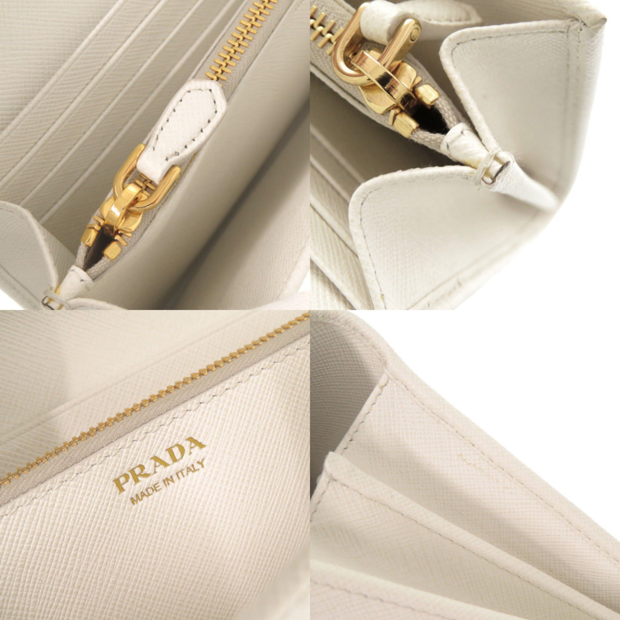 Prada White Leather Long Wallet (Bi-Fold) (Pre-Owned)